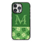 Personalised St Patricks Day Monogram iPhone 14 Pro Max Black Impact Case on Silver phone