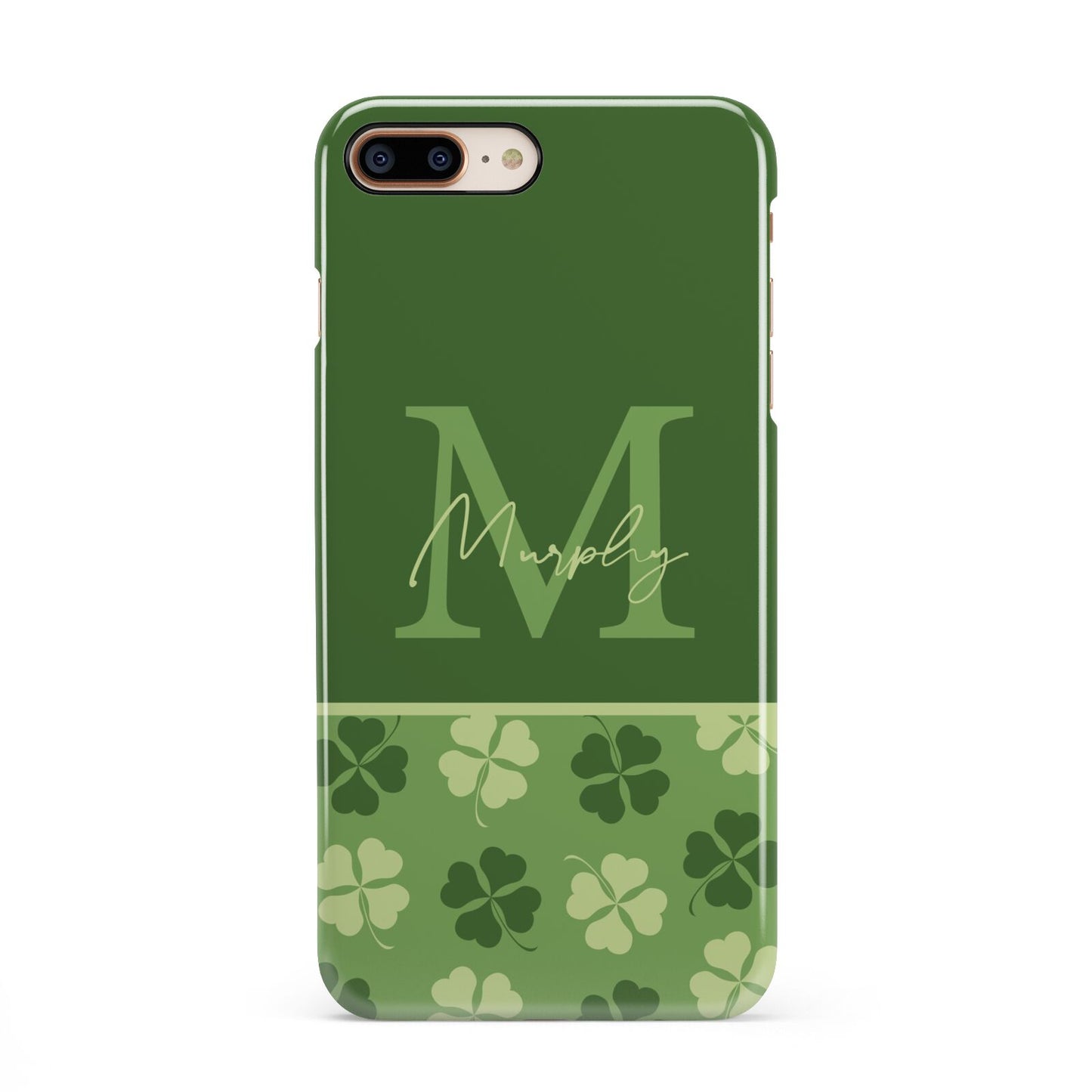 Personalised St Patricks Day Monogram iPhone 8 Plus 3D Snap Case on Gold Phone