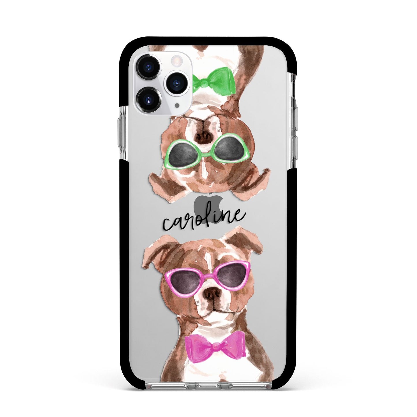 Personalised Staffordshire Bull Terrier Apple iPhone 11 Pro Max in Silver with Black Impact Case