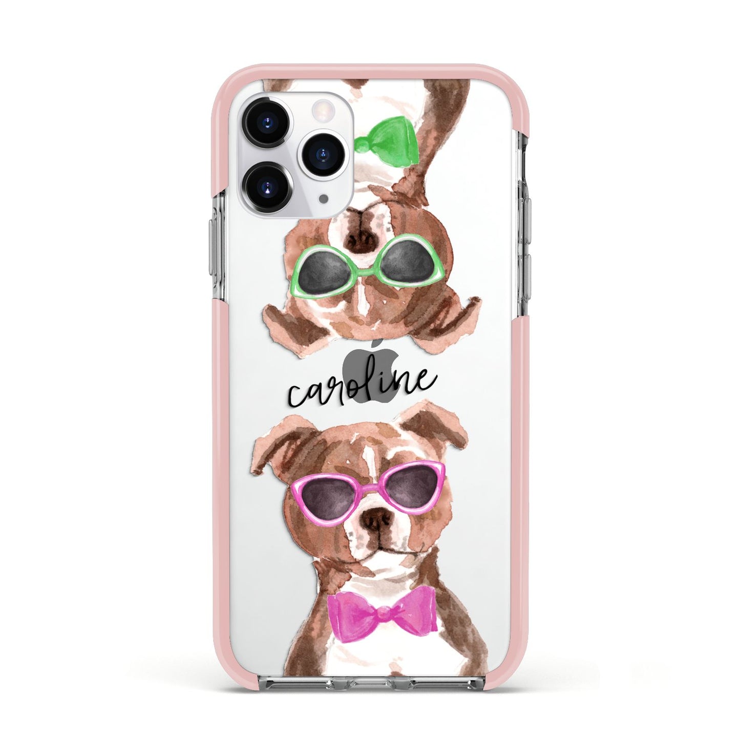 Personalised Staffordshire Bull Terrier Apple iPhone 11 Pro in Silver with Pink Impact Case
