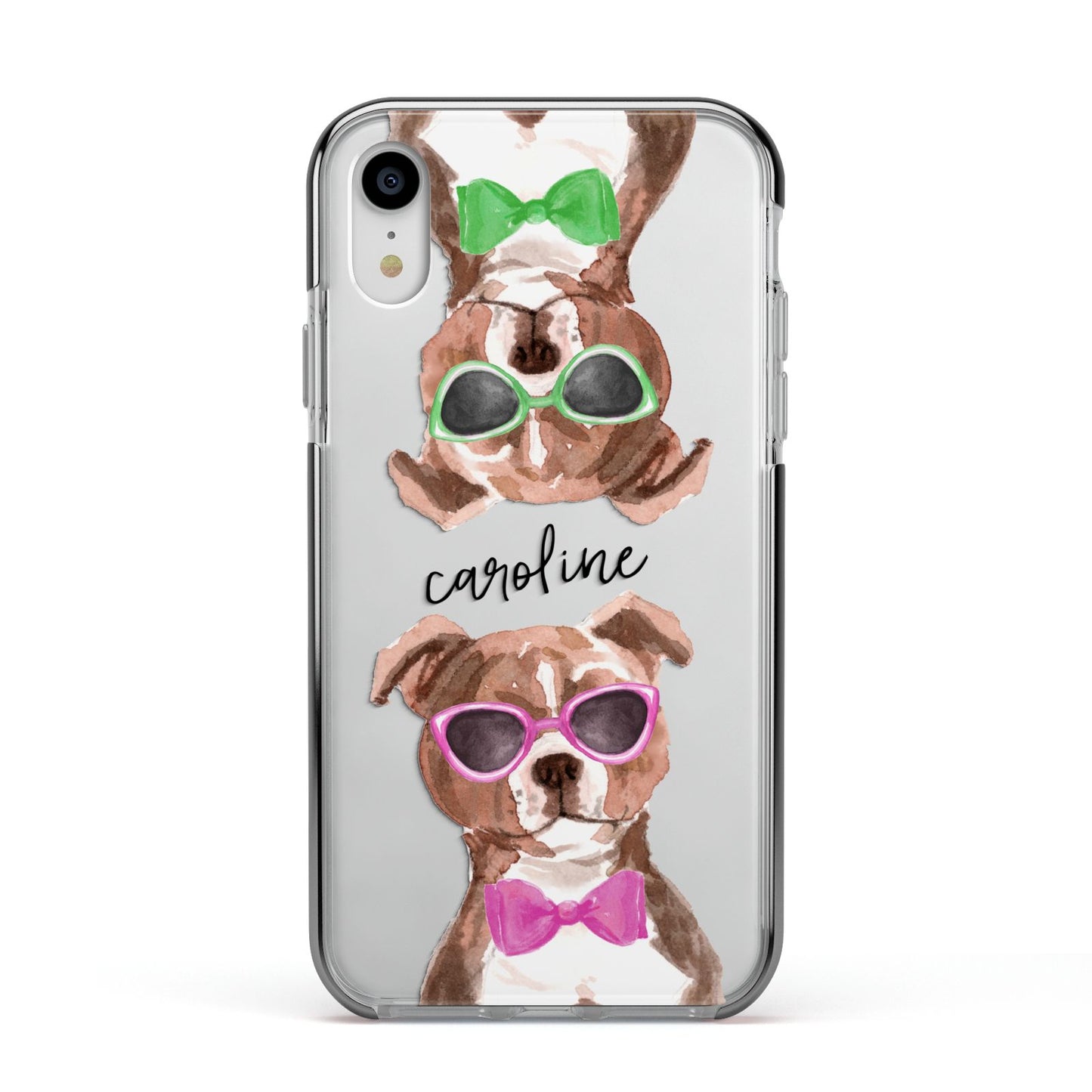 Personalised Staffordshire Bull Terrier Apple iPhone XR Impact Case Black Edge on Silver Phone