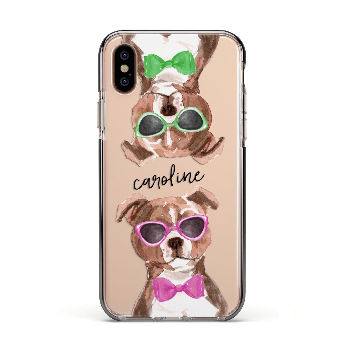 Personalised Staffordshire Bull Terrier Apple iPhone Xs Impact Case Black Edge on Gold Phone