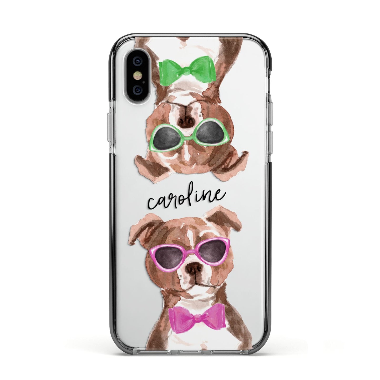 Personalised Staffordshire Bull Terrier Apple iPhone Xs Impact Case Black Edge on Silver Phone