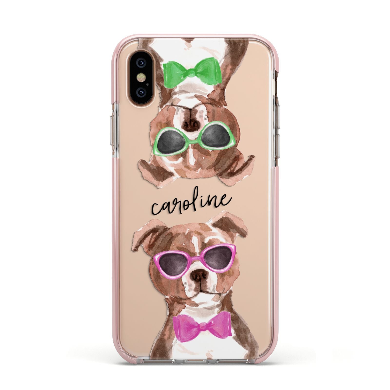 Personalised Staffordshire Bull Terrier Apple iPhone Xs Impact Case Pink Edge on Gold Phone