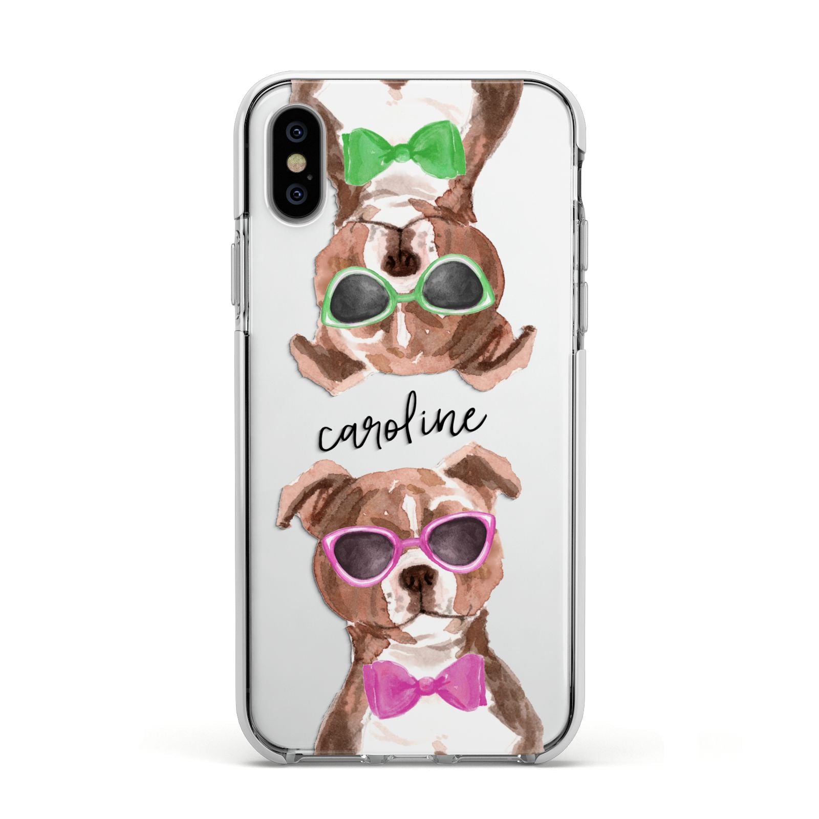 Personalised Staffordshire Bull Terrier Apple iPhone Xs Impact Case White Edge on Silver Phone