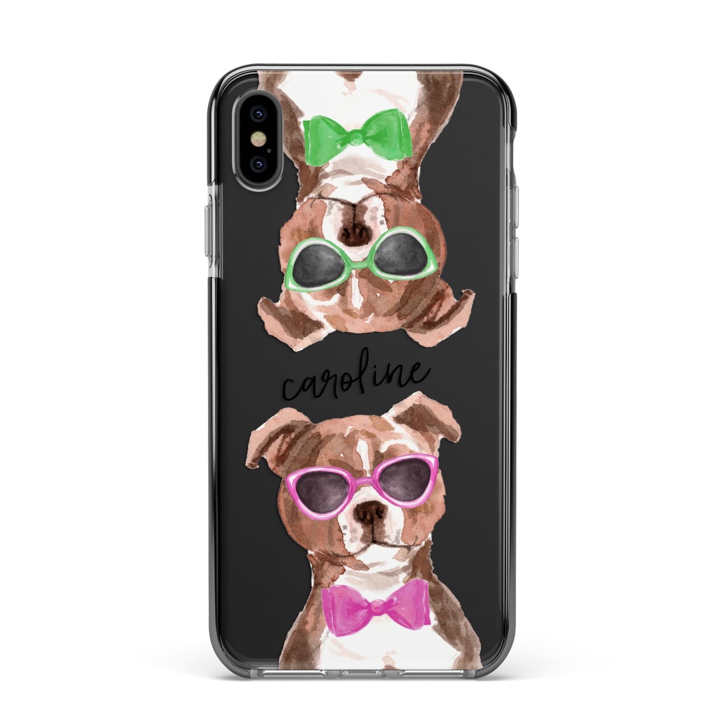 Personalised Staffordshire Bull Terrier Apple iPhone Xs Max Impact Case Black Edge on Black Phone