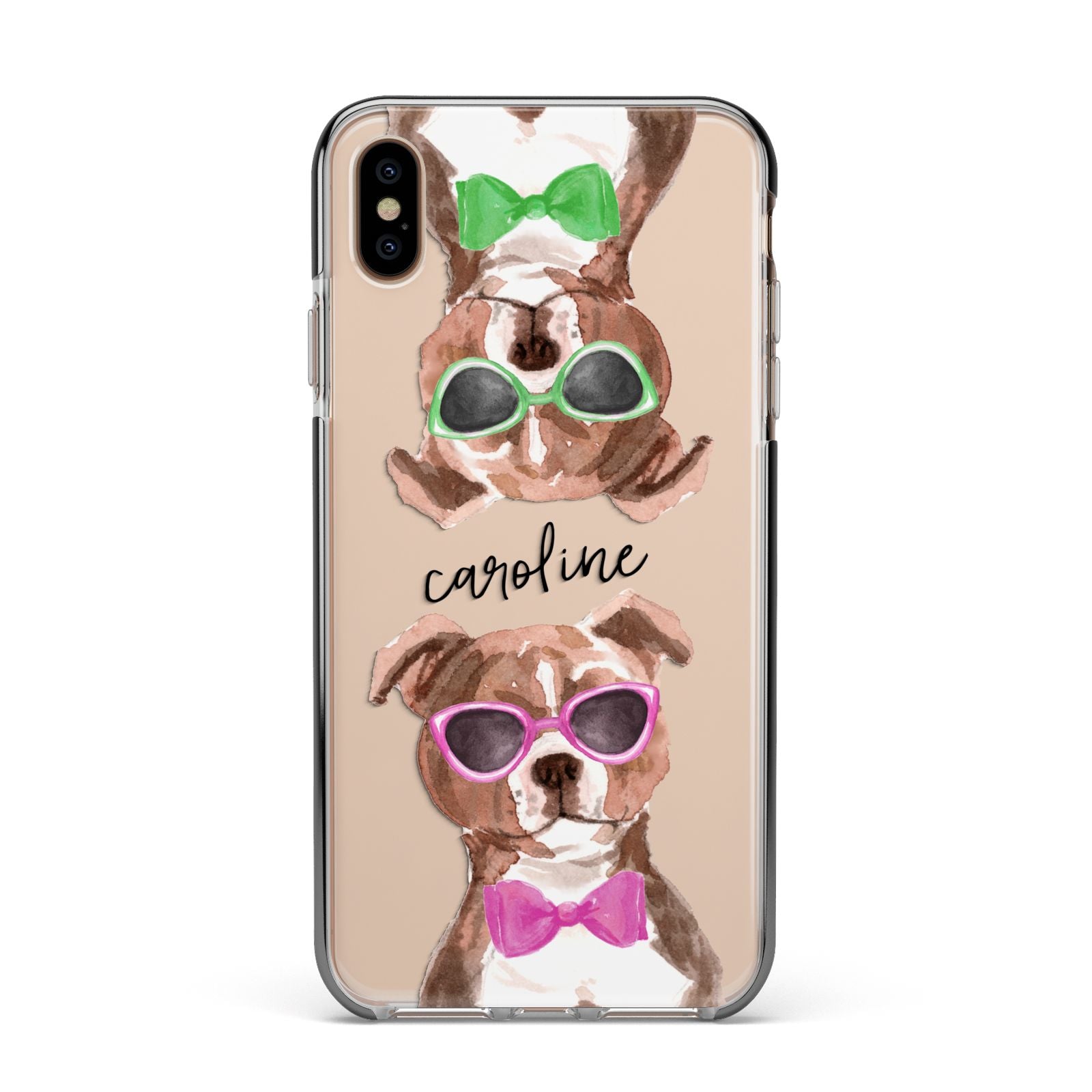 Personalised Staffordshire Bull Terrier Apple iPhone Xs Max Impact Case Black Edge on Gold Phone