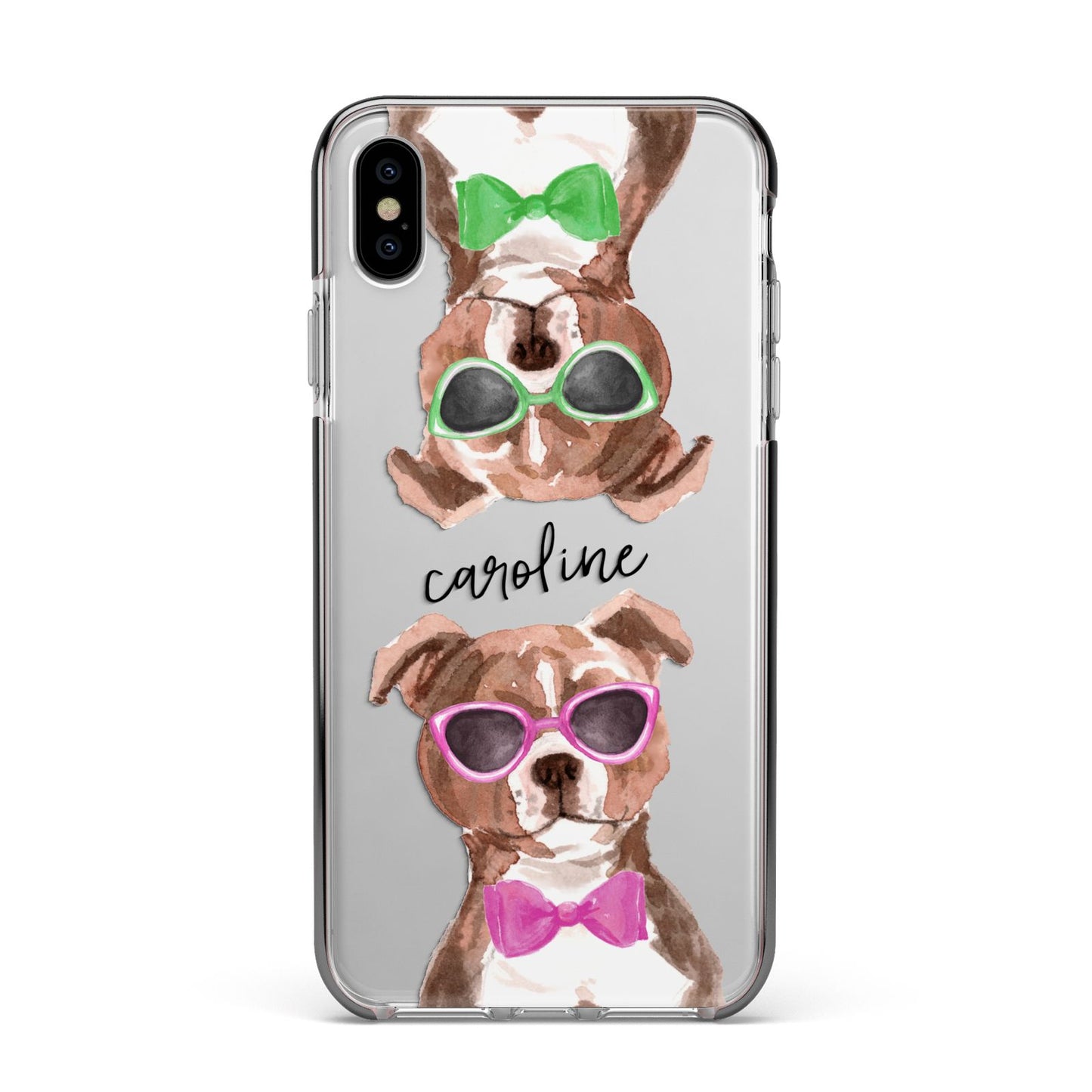 Personalised Staffordshire Bull Terrier Apple iPhone Xs Max Impact Case Black Edge on Silver Phone