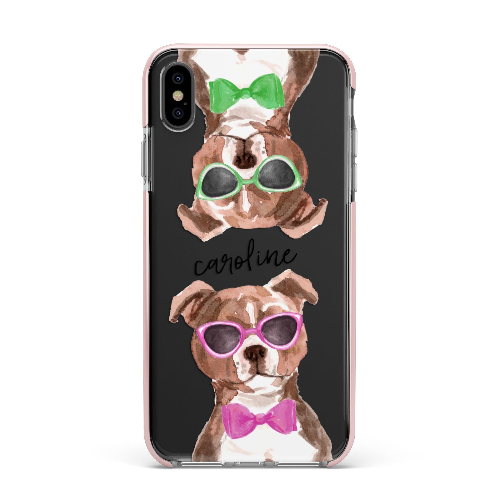 Personalised Staffordshire Bull Terrier Apple iPhone Xs Max Impact Case Pink Edge on Black Phone