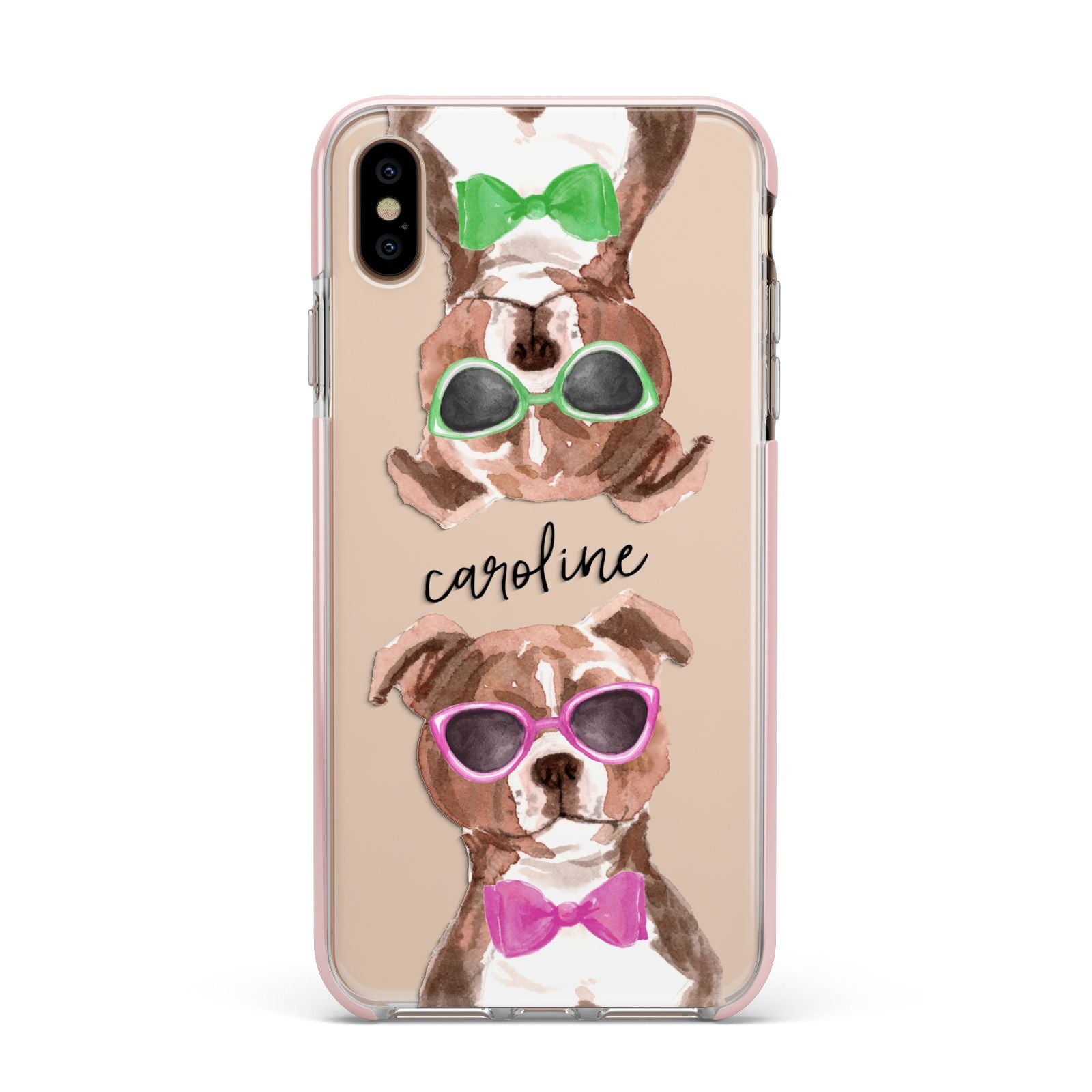 Personalised Staffordshire Bull Terrier Apple iPhone Xs Max Impact Case Pink Edge on Gold Phone