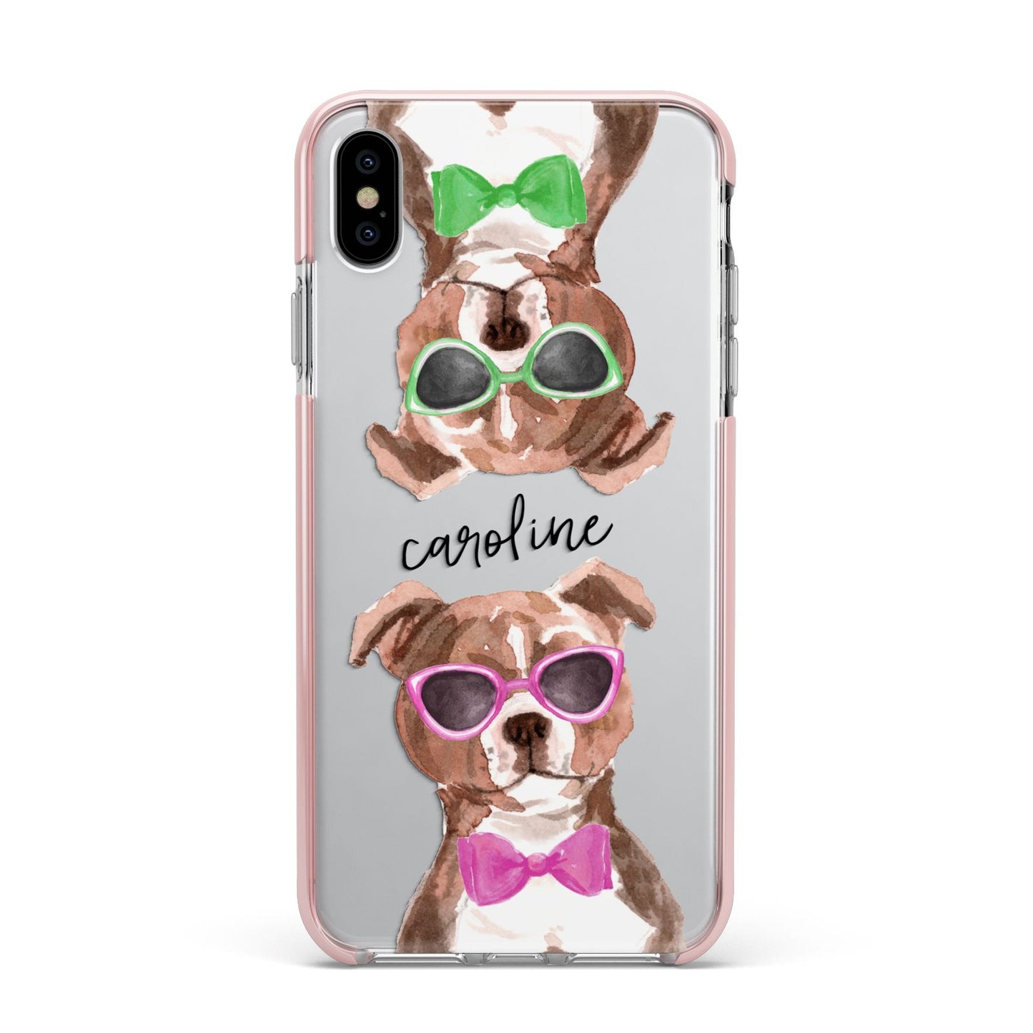 Personalised Staffordshire Bull Terrier Apple iPhone Xs Max Impact Case Pink Edge on Silver Phone