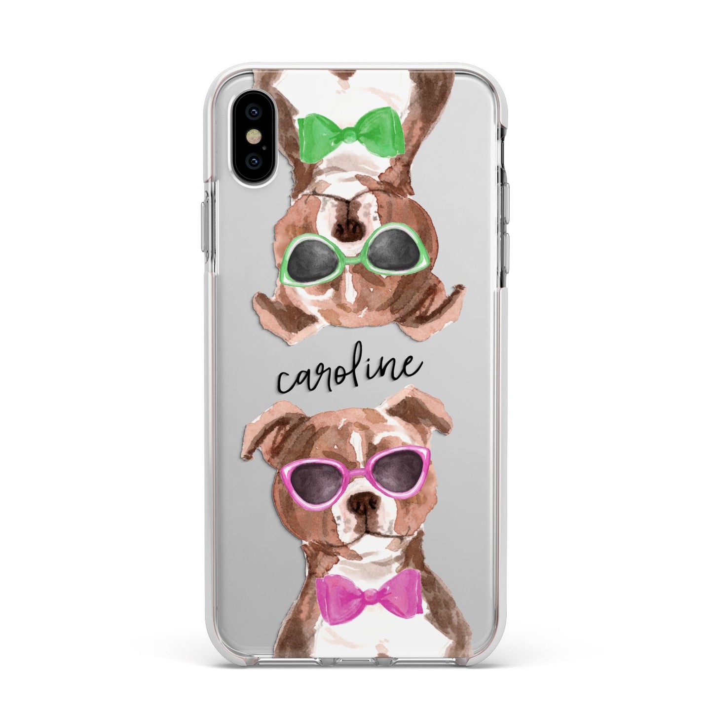 Personalised Staffordshire Bull Terrier Apple iPhone Xs Max Impact Case White Edge on Silver Phone
