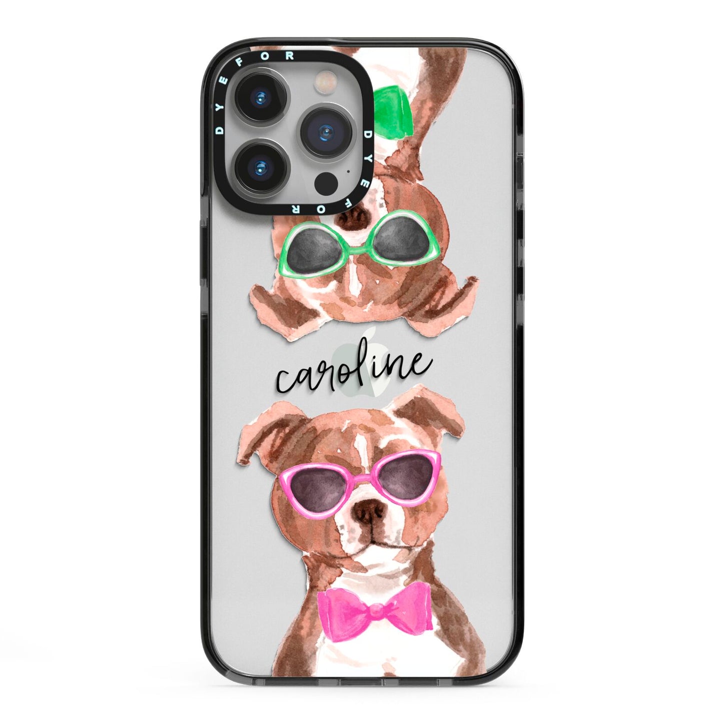 Personalised Staffordshire Bull Terrier iPhone 13 Pro Max Black Impact Case on Silver phone