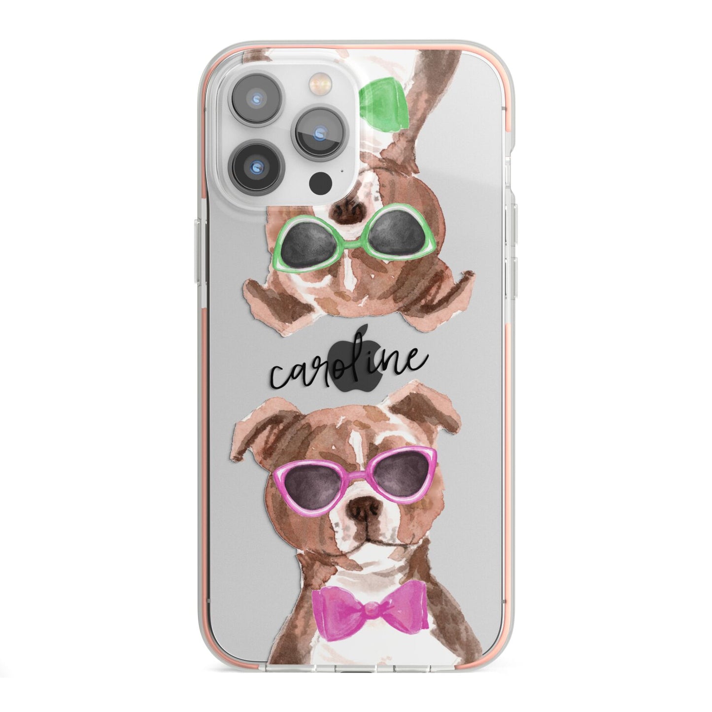 Personalised Staffordshire Bull Terrier iPhone 13 Pro Max TPU Impact Case with Pink Edges
