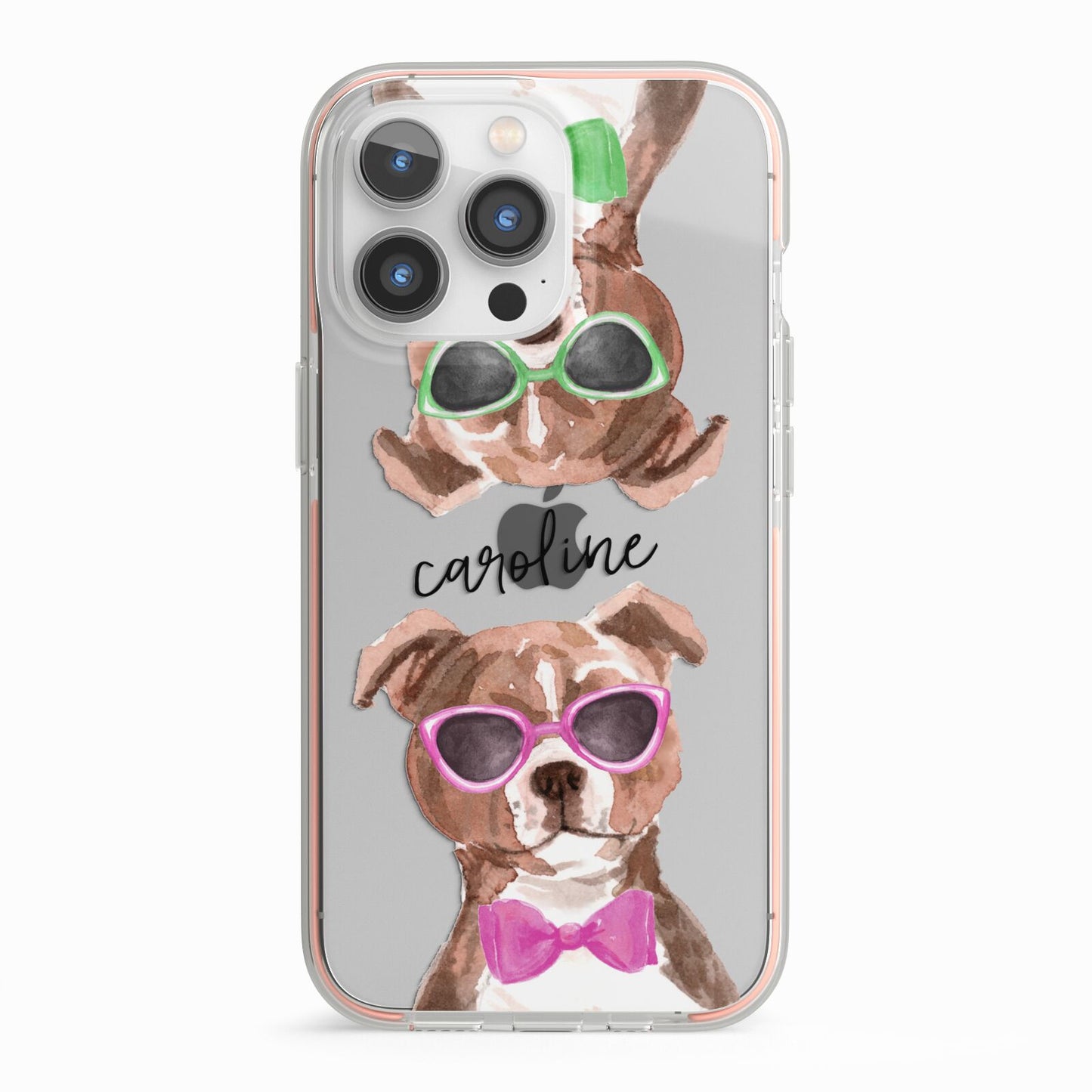 Personalised Staffordshire Bull Terrier iPhone 13 Pro TPU Impact Case with Pink Edges