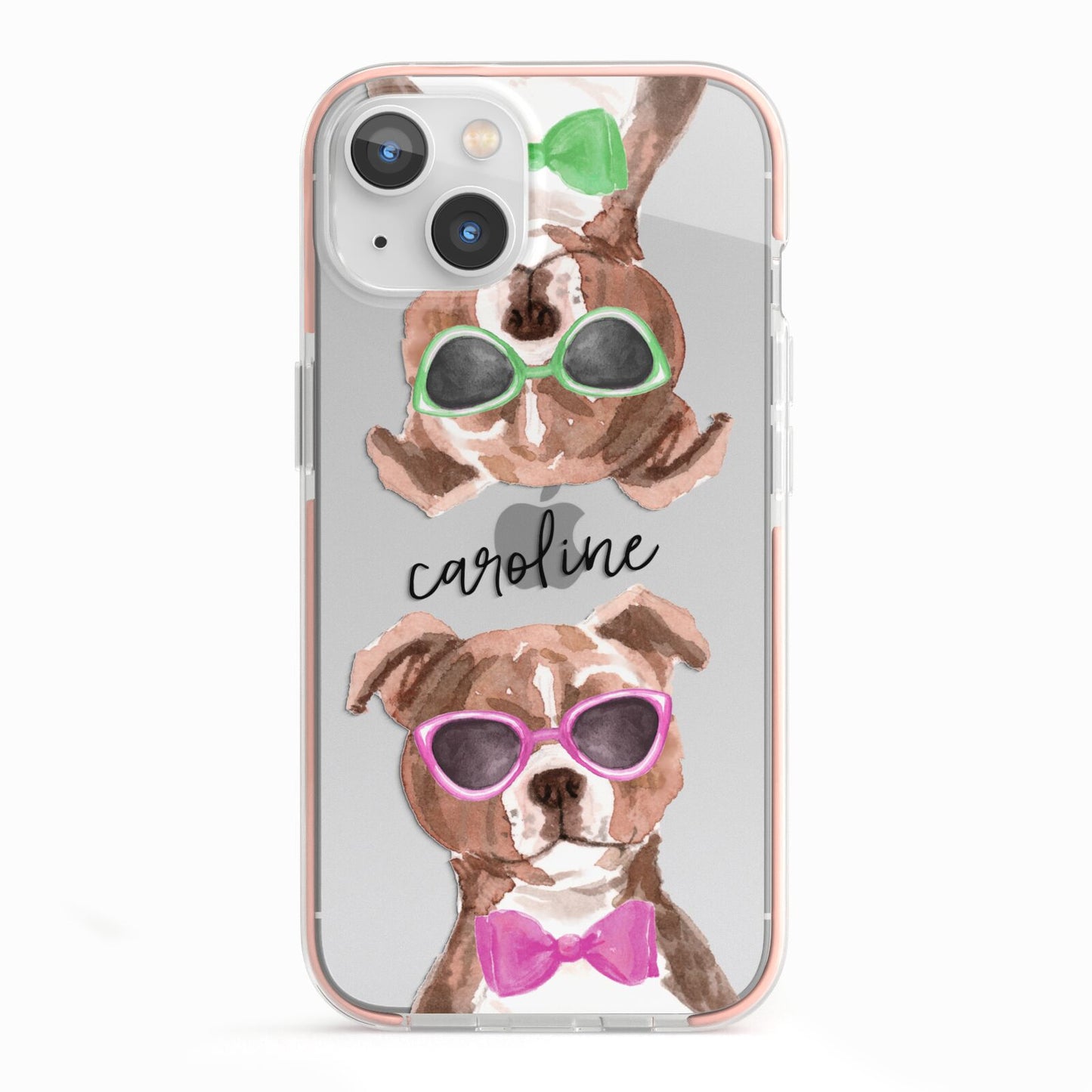 Personalised Staffordshire Bull Terrier iPhone 13 TPU Impact Case with Pink Edges