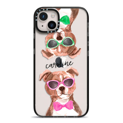 Personalised Staffordshire Bull Terrier iPhone 14 Plus Black Impact Case on Silver phone