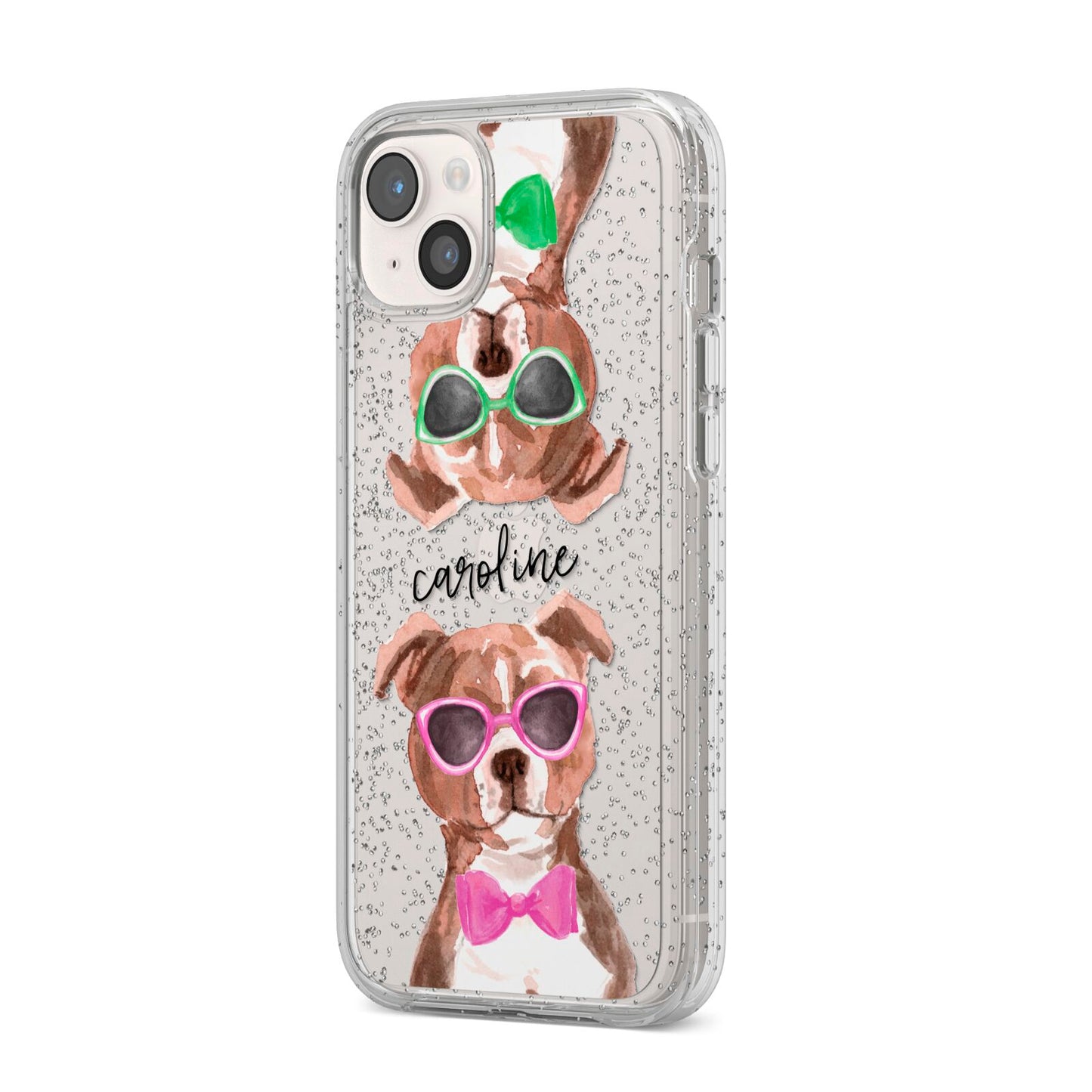 Personalised Staffordshire Bull Terrier iPhone 14 Plus Glitter Tough Case Starlight Angled Image