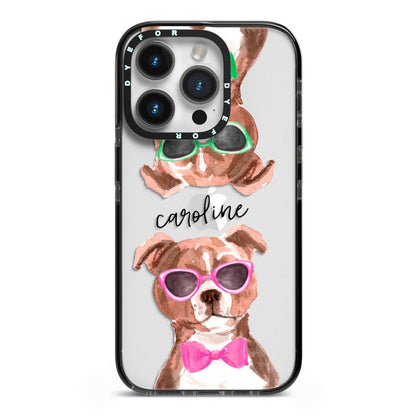 Personalised Staffordshire Bull Terrier iPhone 14 Pro Black Impact Case on Silver phone