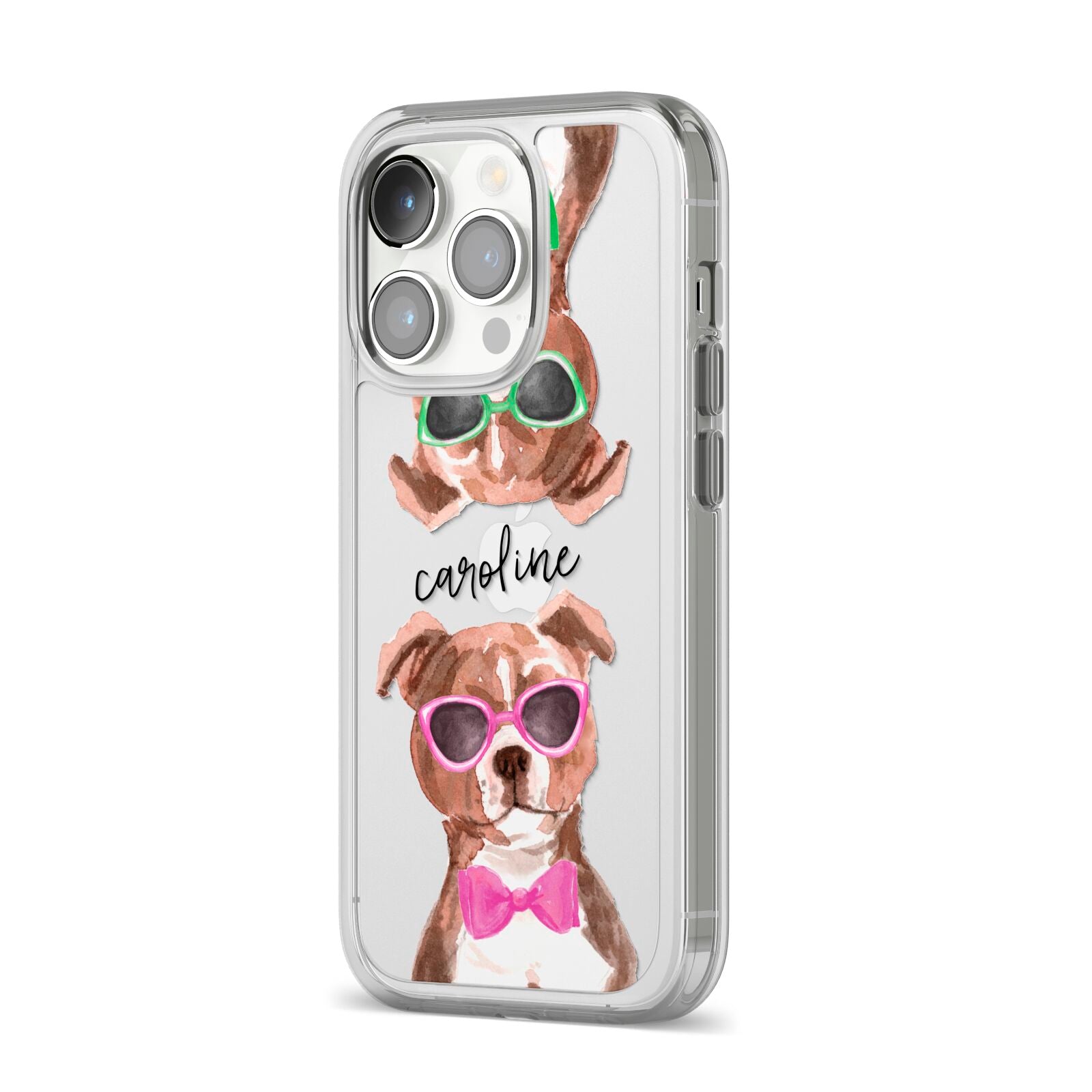 Personalised Staffordshire Bull Terrier iPhone 14 Pro Clear Tough Case Silver Angled Image