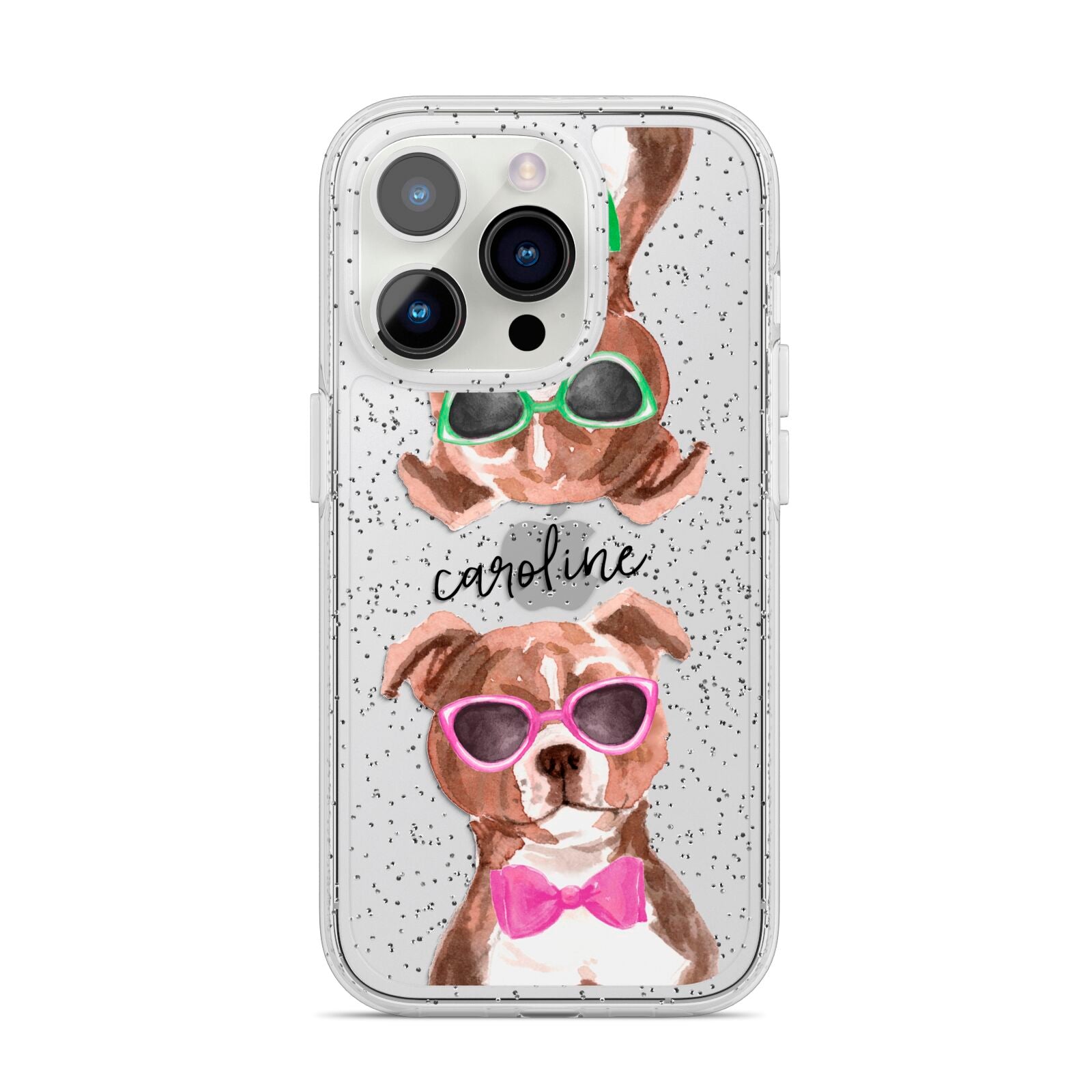 Personalised Staffordshire Bull Terrier iPhone 14 Pro Glitter Tough Case Silver