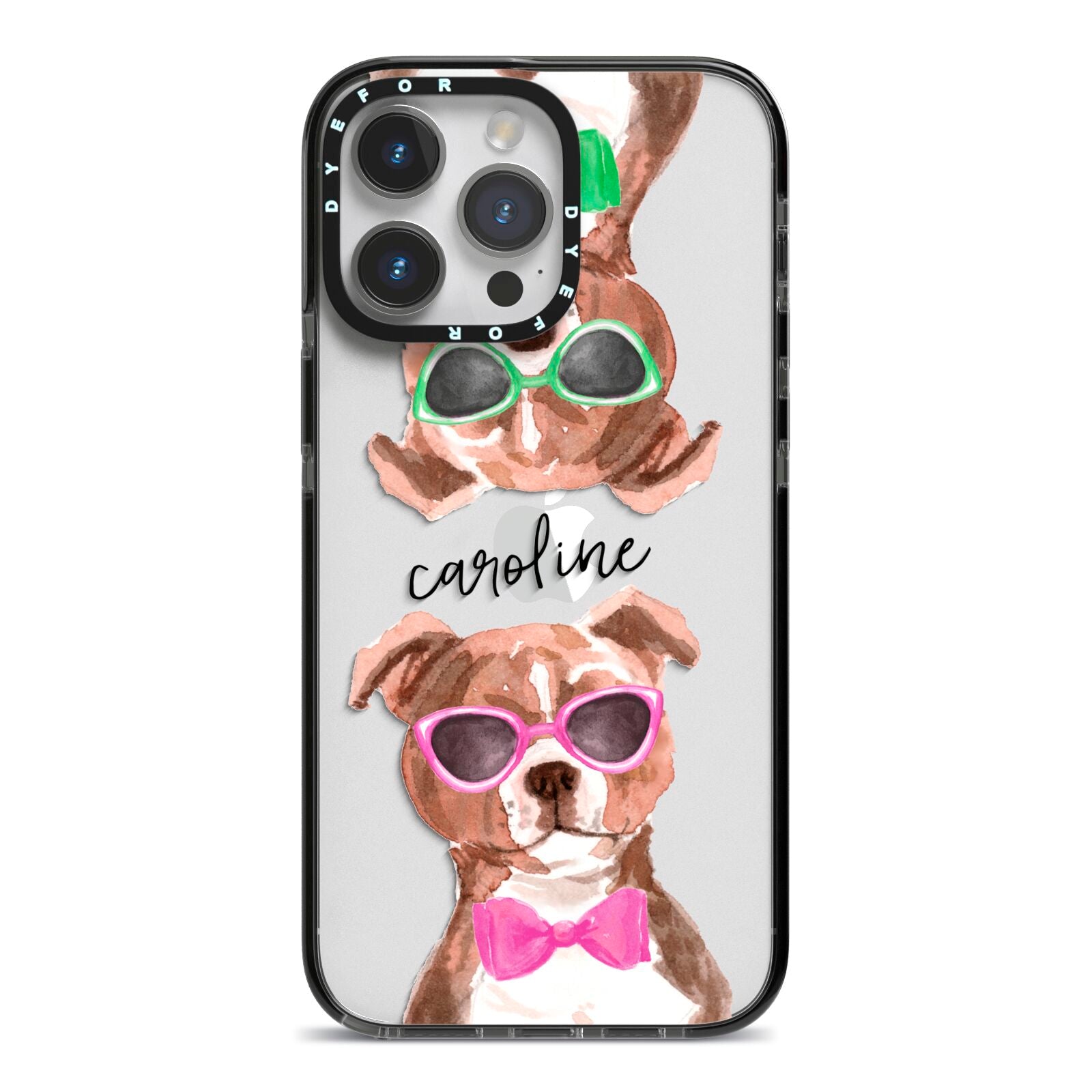 Personalised Staffordshire Bull Terrier iPhone 14 Pro Max Black Impact Case on Silver phone