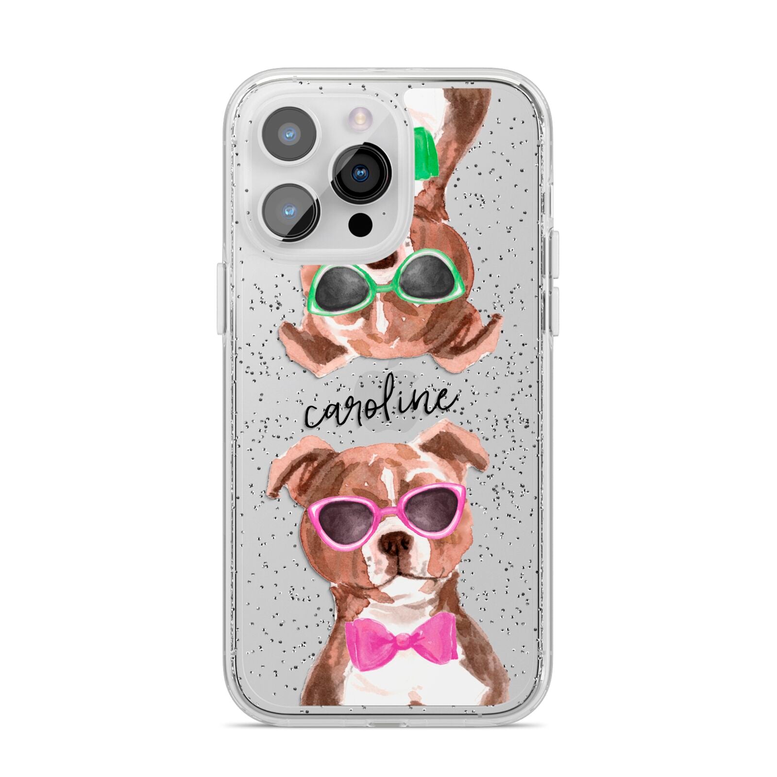 Personalised Staffordshire Bull Terrier iPhone 14 Pro Max Glitter Tough Case Silver