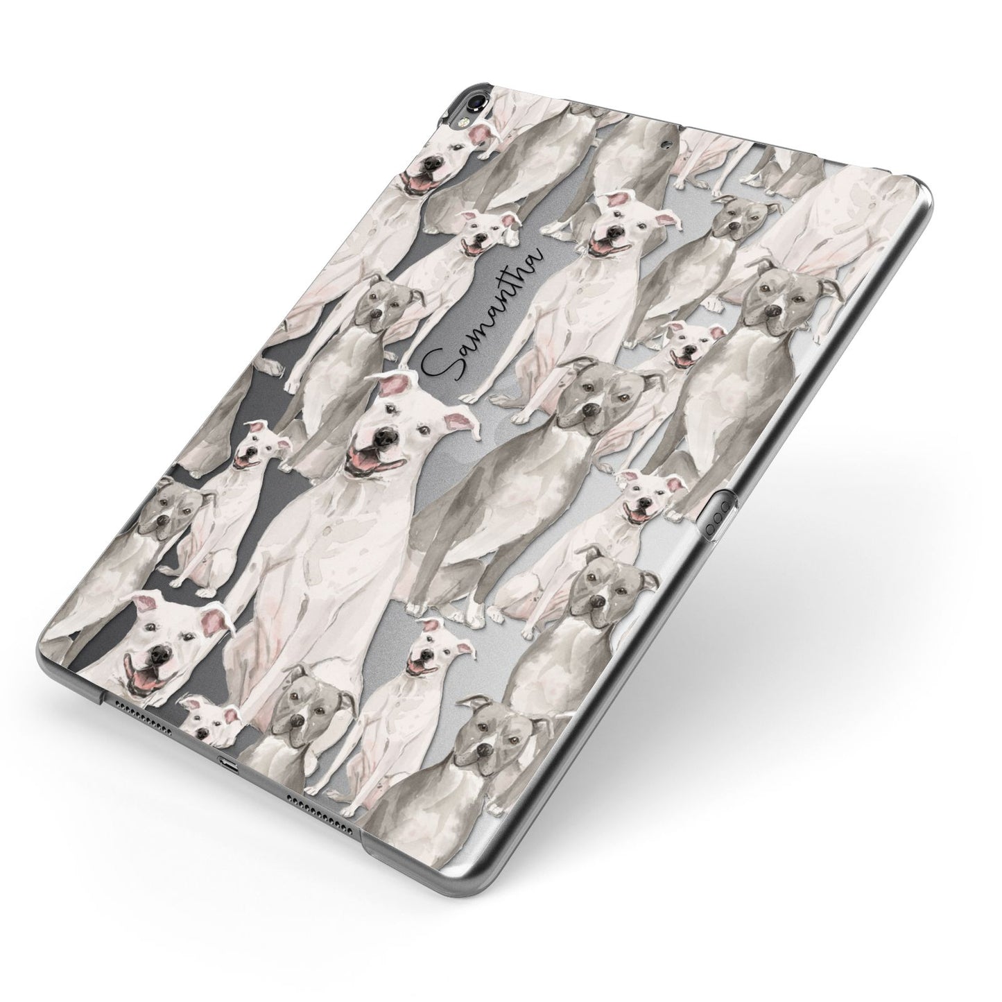 Personalised Staffordshire Dog Apple iPad Case on Grey iPad Side View
