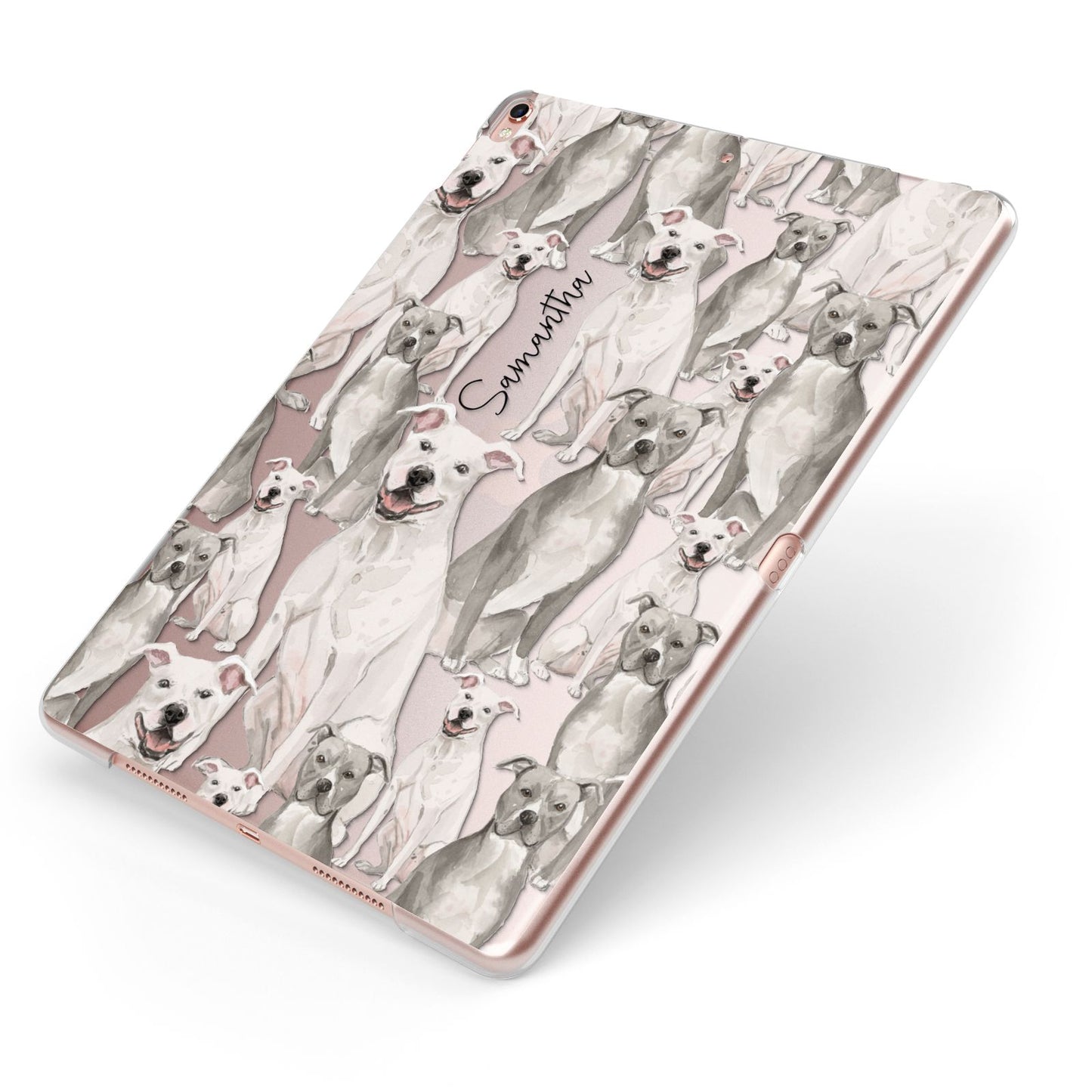 Personalised Staffordshire Dog Apple iPad Case on Rose Gold iPad Side View