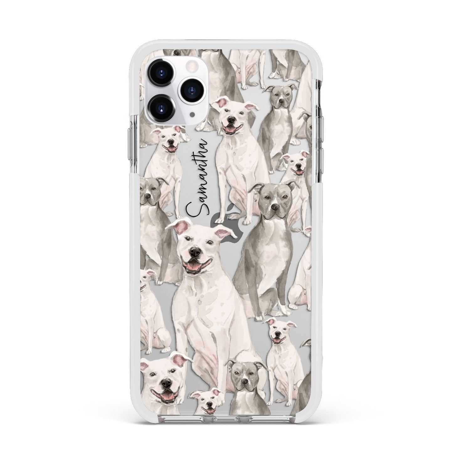 Personalised Staffordshire Dog Apple iPhone 11 Pro Max in Silver with White Impact Case