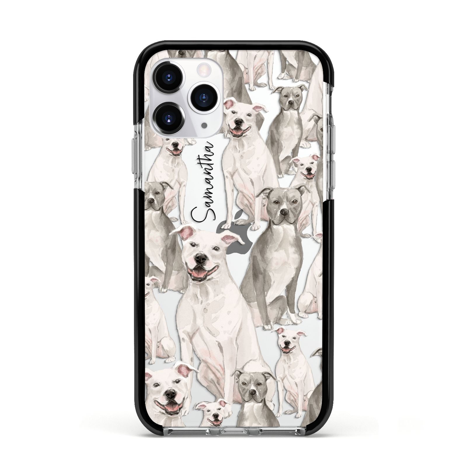 Personalised Staffordshire Dog Apple iPhone 11 Pro in Silver with Black Impact Case