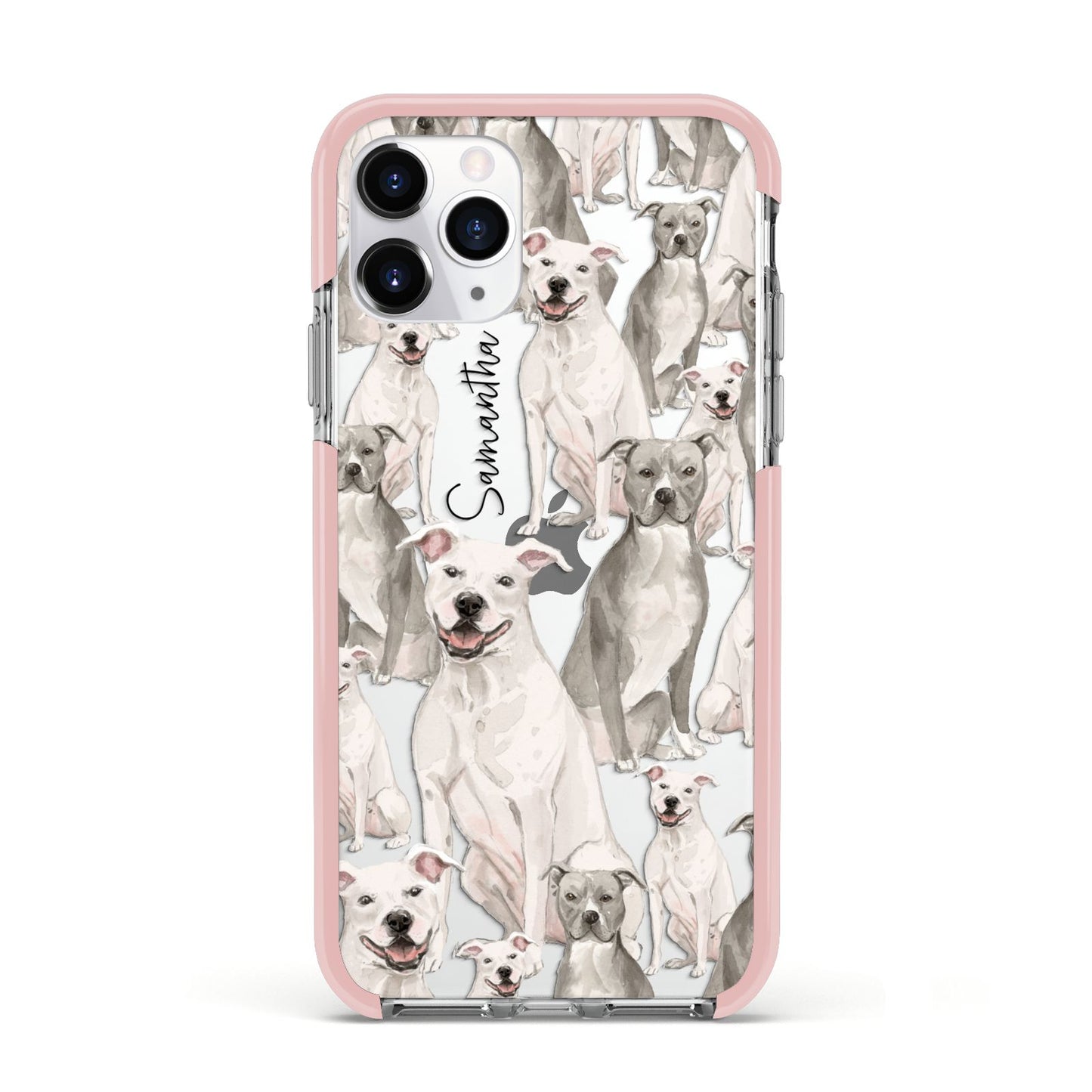 Personalised Staffordshire Dog Apple iPhone 11 Pro in Silver with Pink Impact Case