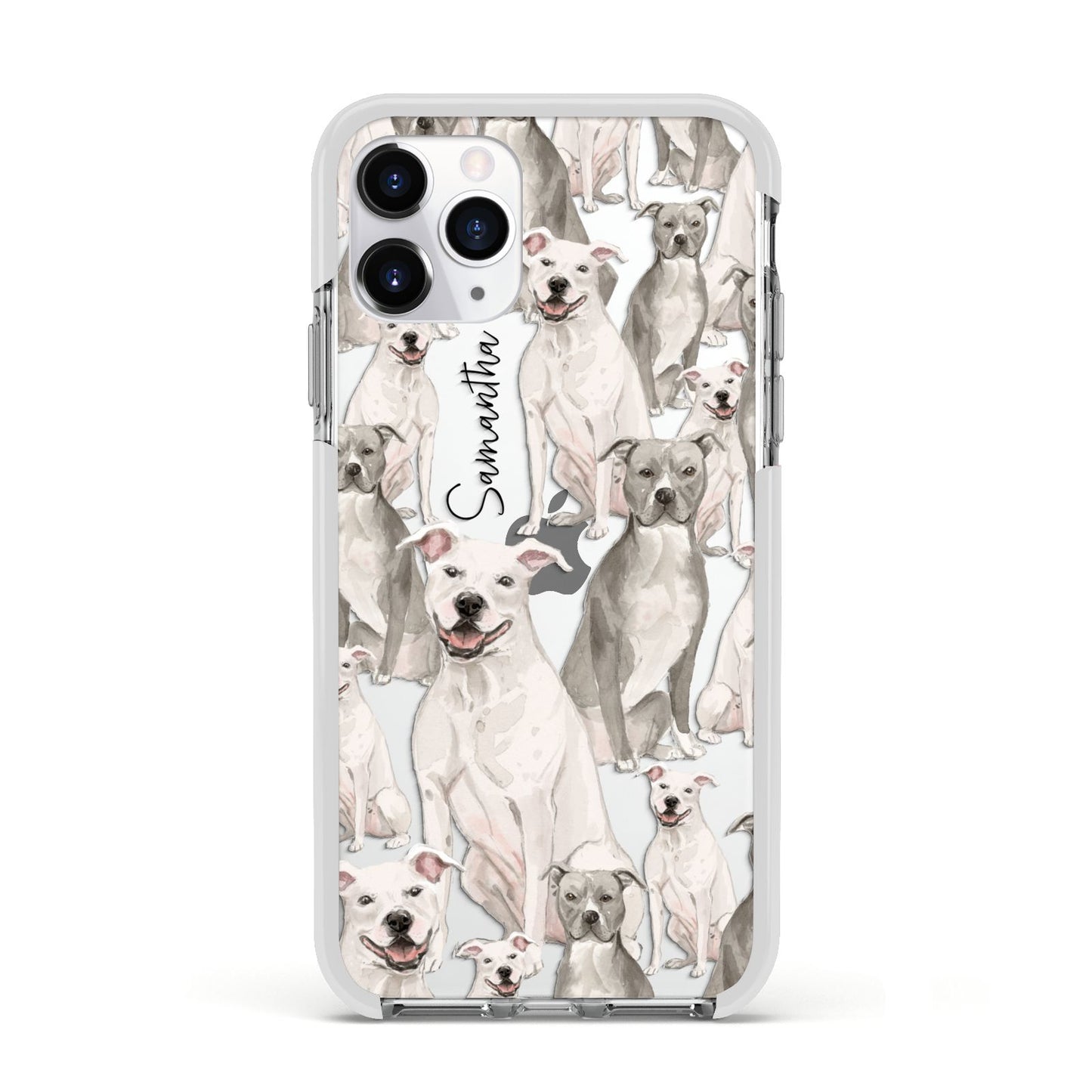 Personalised Staffordshire Dog Apple iPhone 11 Pro in Silver with White Impact Case