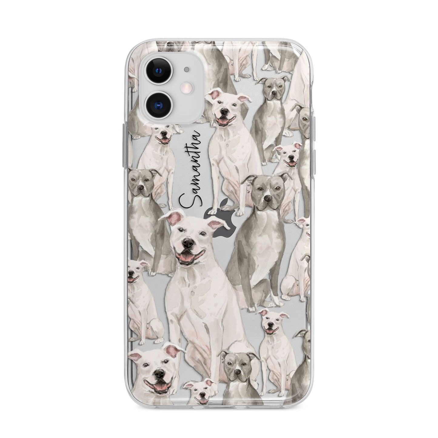 Personalised Staffordshire Dog Apple iPhone 11 in White with Bumper Case
