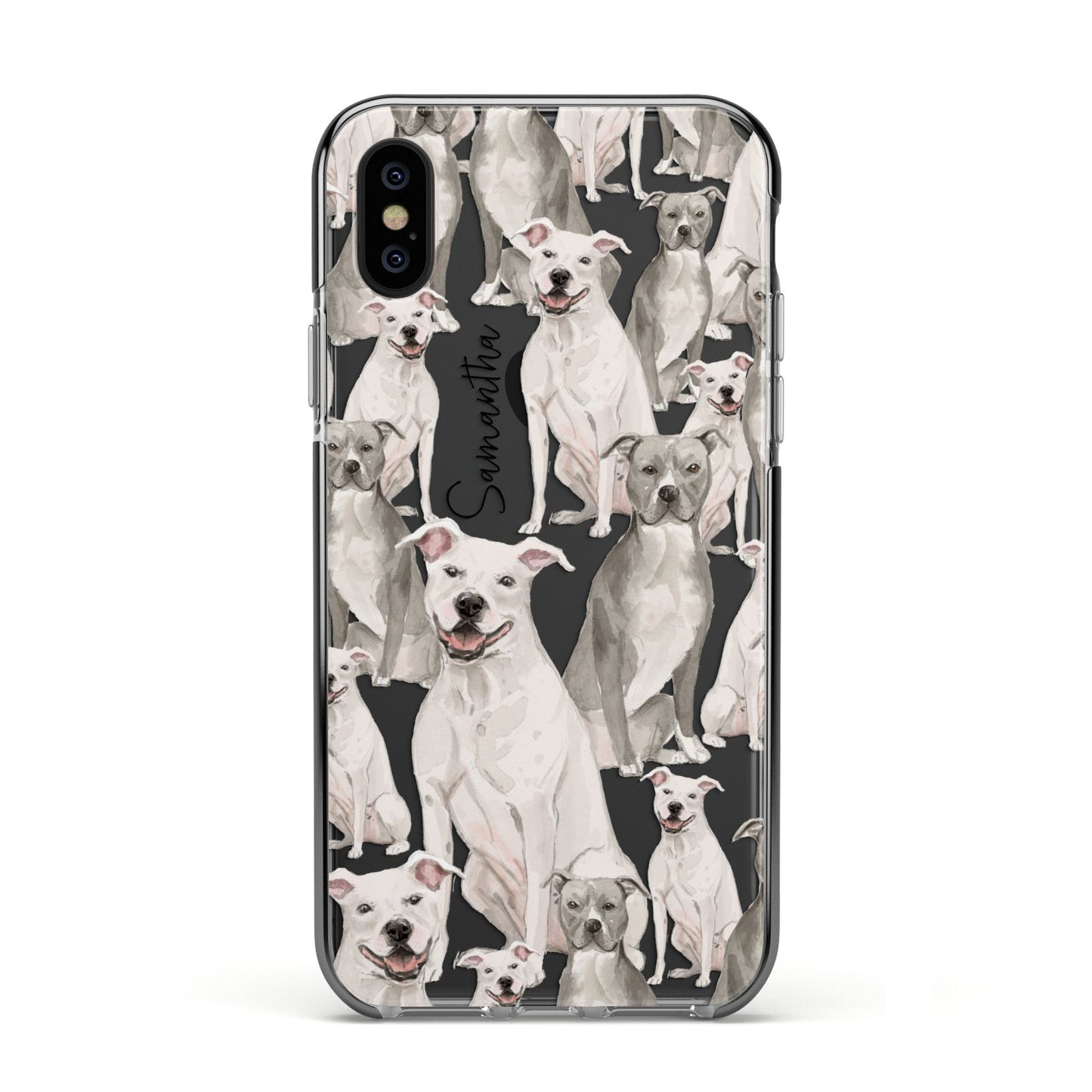 Personalised Staffordshire Dog Apple iPhone Xs Impact Case Black Edge on Black Phone