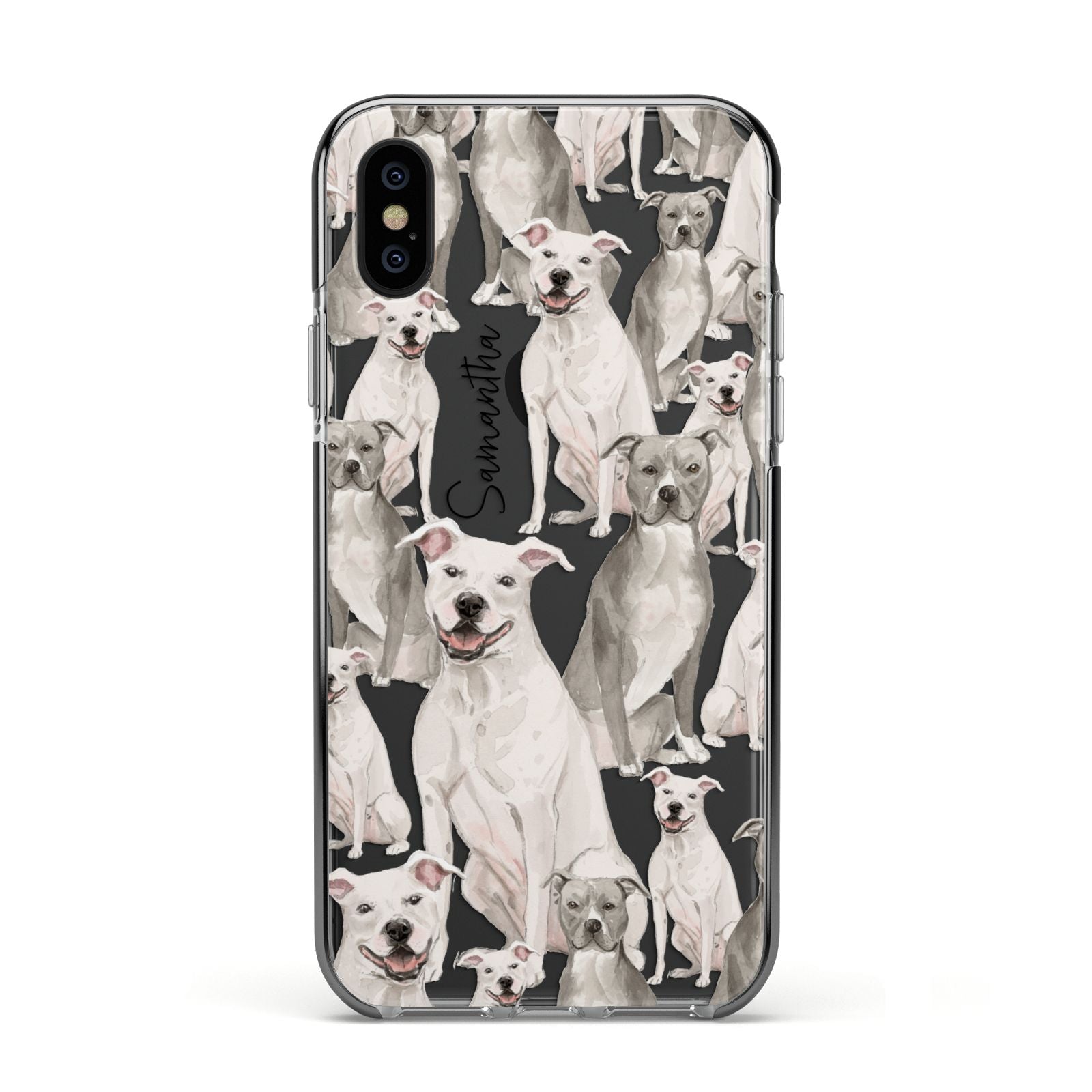 Personalised Staffordshire Dog Apple iPhone Xs Impact Case Black Edge on Black Phone