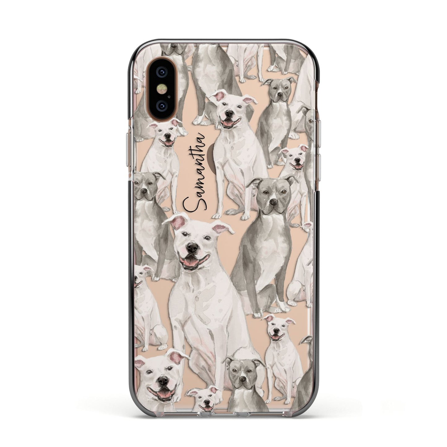 Personalised Staffordshire Dog Apple iPhone Xs Impact Case Black Edge on Gold Phone