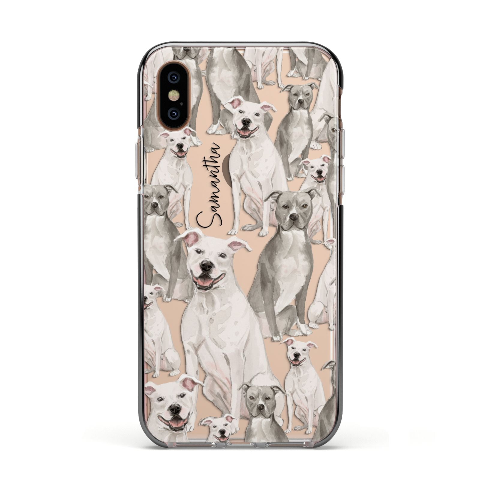 Personalised Staffordshire Dog Apple iPhone Xs Impact Case Black Edge on Gold Phone