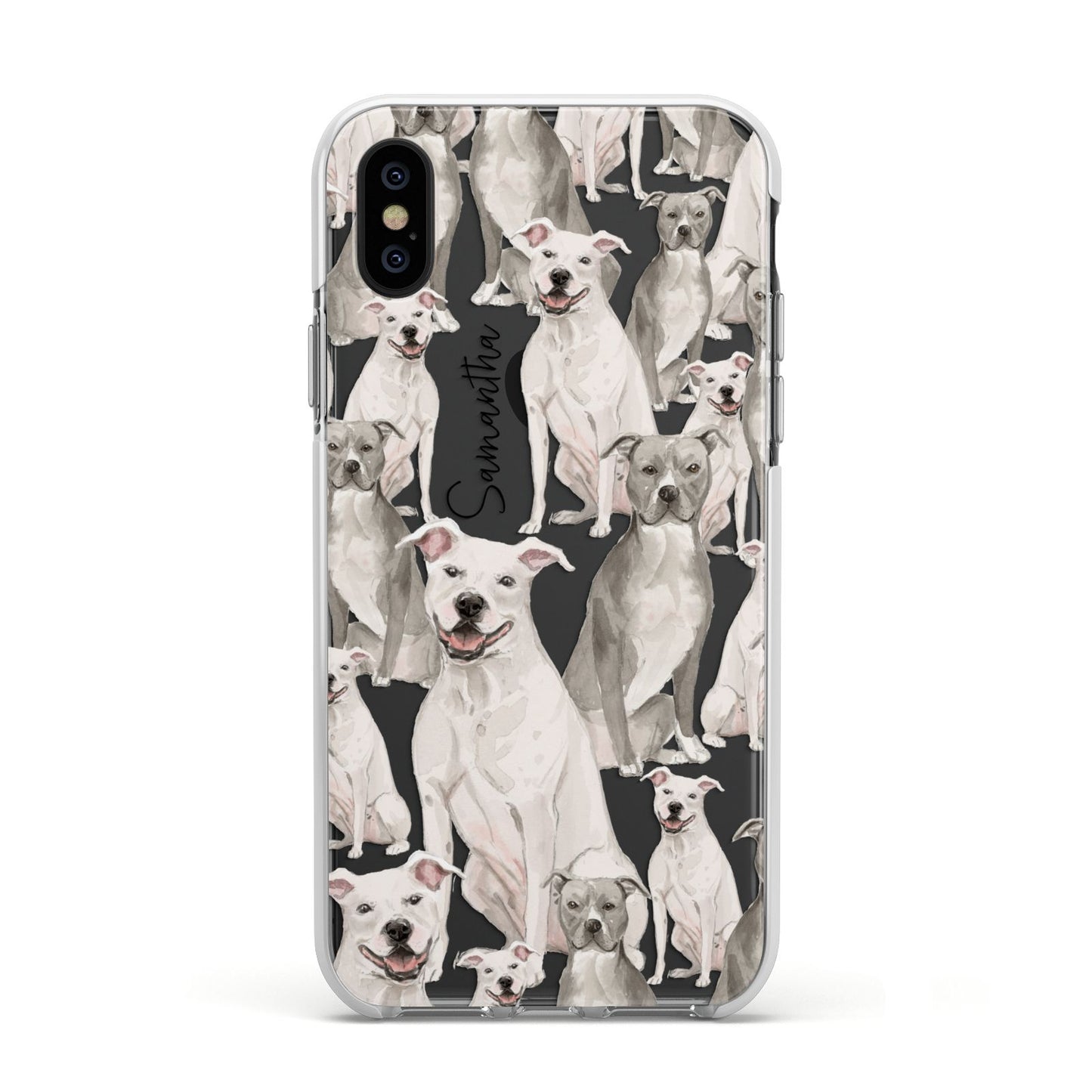 Personalised Staffordshire Dog Apple iPhone Xs Impact Case White Edge on Black Phone