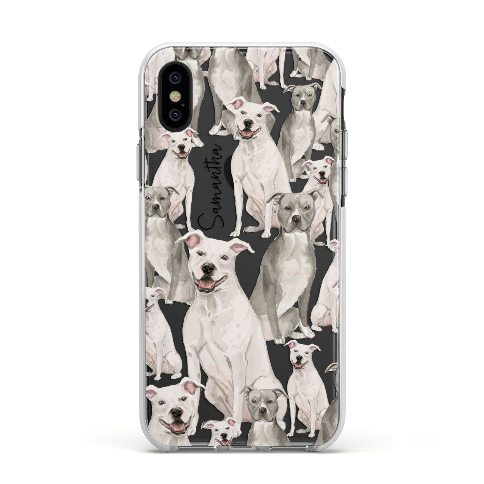 Personalised Staffordshire Dog Apple iPhone Xs Impact Case White Edge on Black Phone