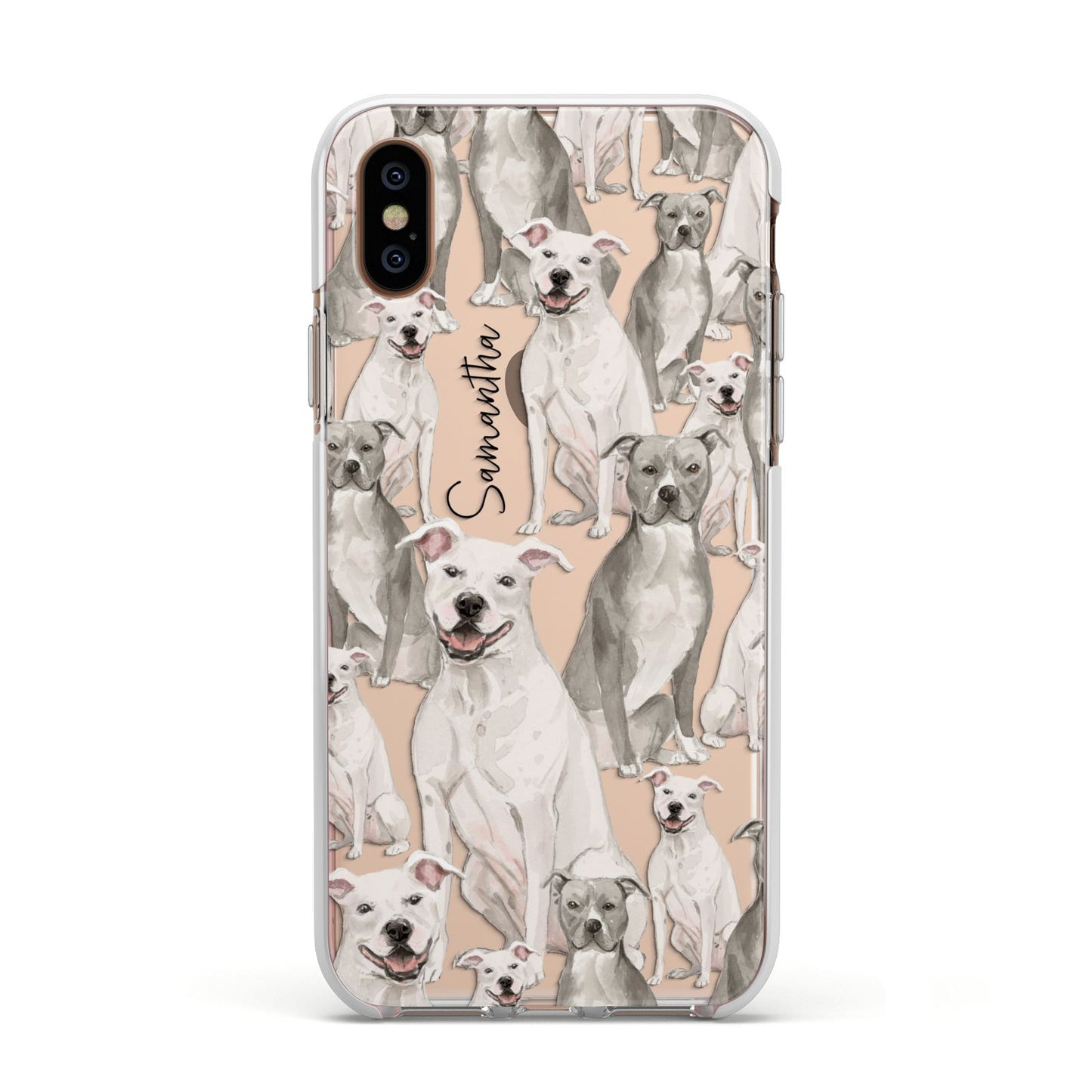 Personalised Staffordshire Dog Apple iPhone Xs Impact Case White Edge on Gold Phone