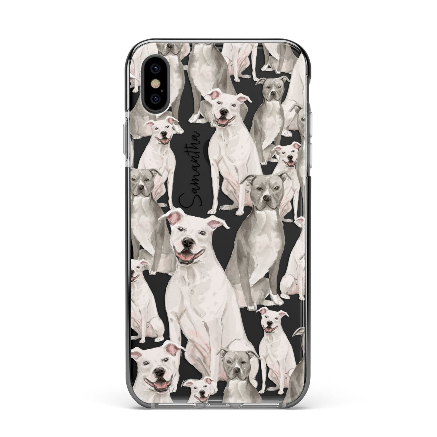 Personalised Staffordshire Dog Apple iPhone Xs Max Impact Case Black Edge on Black Phone