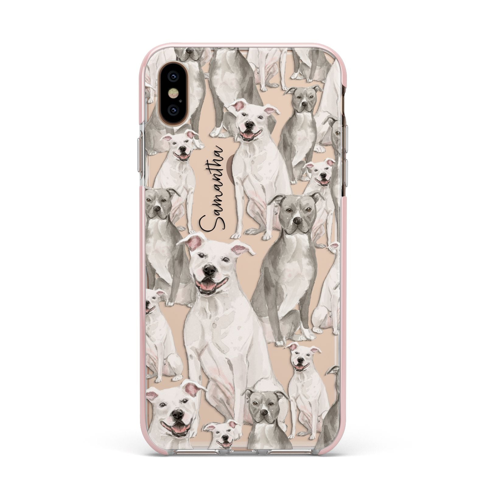 Personalised Staffordshire Dog Apple iPhone Xs Max Impact Case Pink Edge on Gold Phone