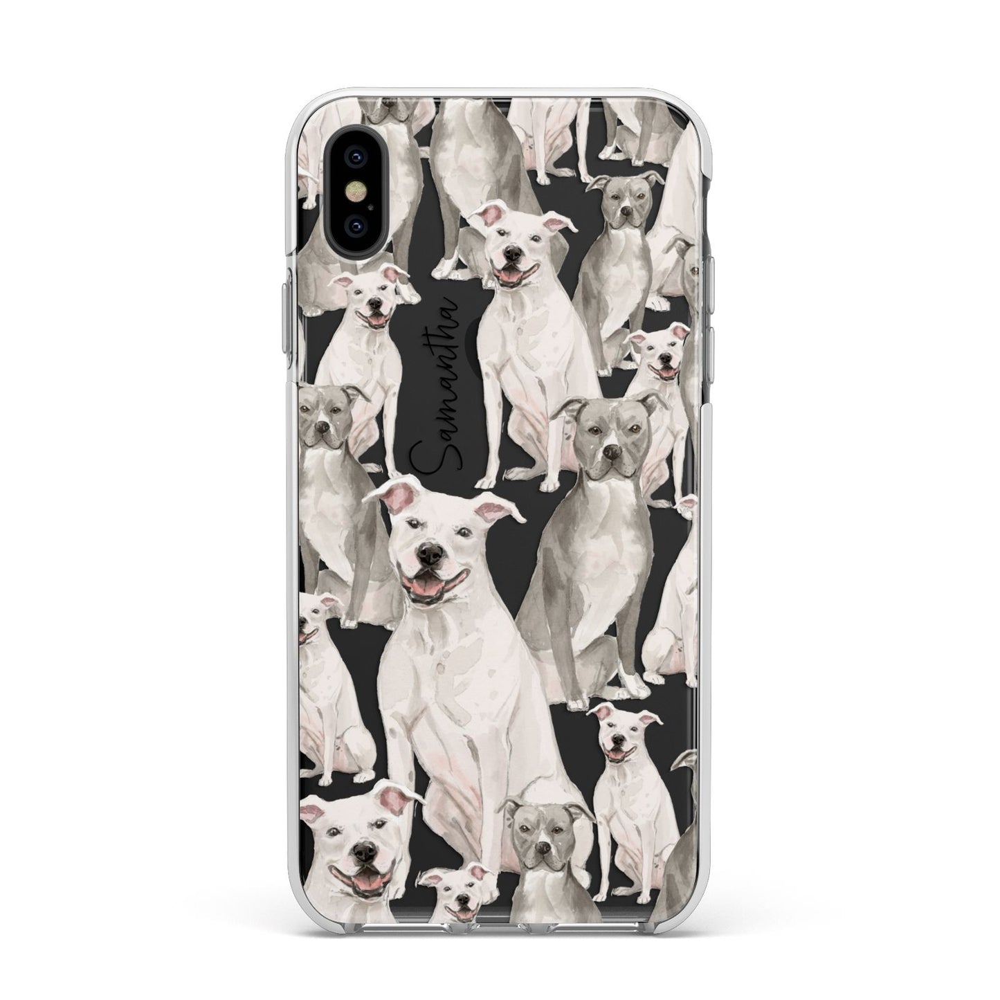 Personalised Staffordshire Dog Apple iPhone Xs Max Impact Case White Edge on Black Phone