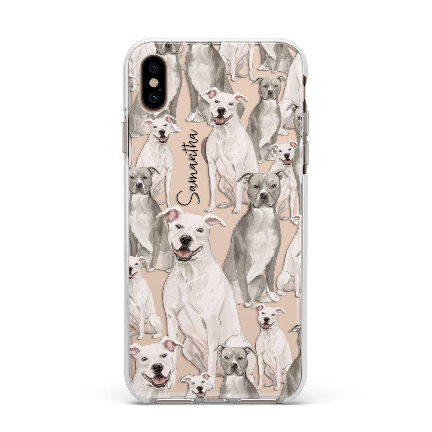 Personalised Staffordshire Dog Apple iPhone Xs Max Impact Case White Edge on Gold Phone