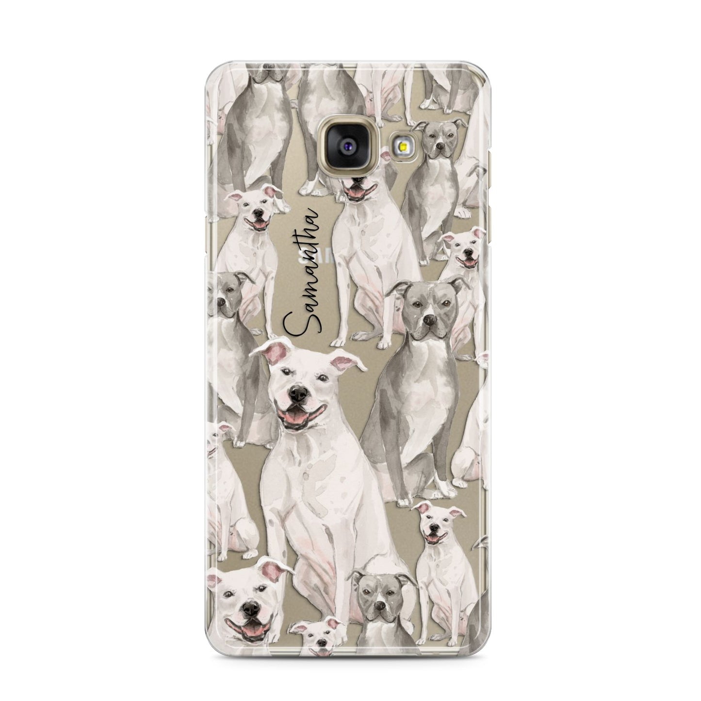 Personalised Staffordshire Dog Samsung Galaxy A3 2016 Case on gold phone