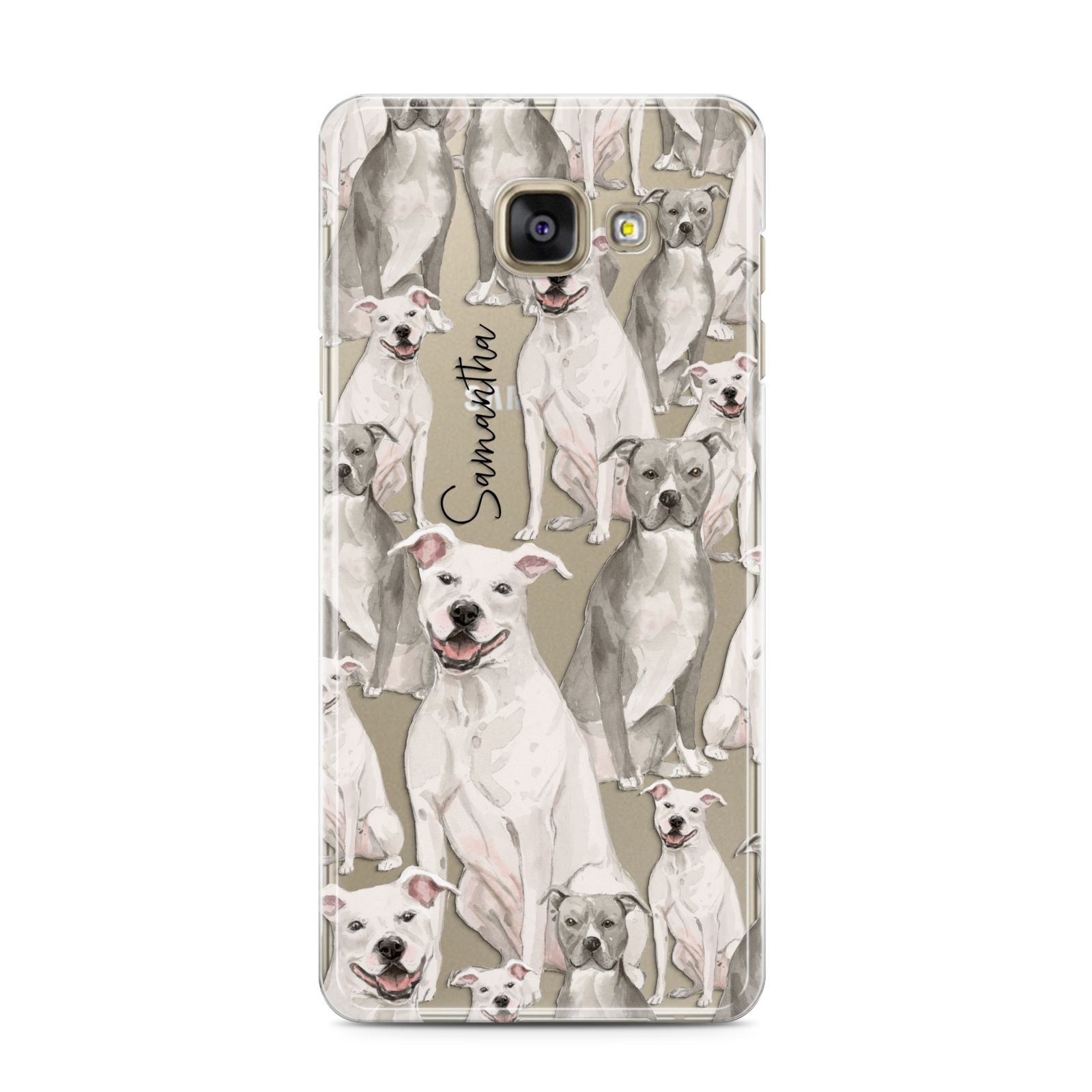 Personalised Staffordshire Dog Samsung Galaxy A3 2016 Case on gold phone