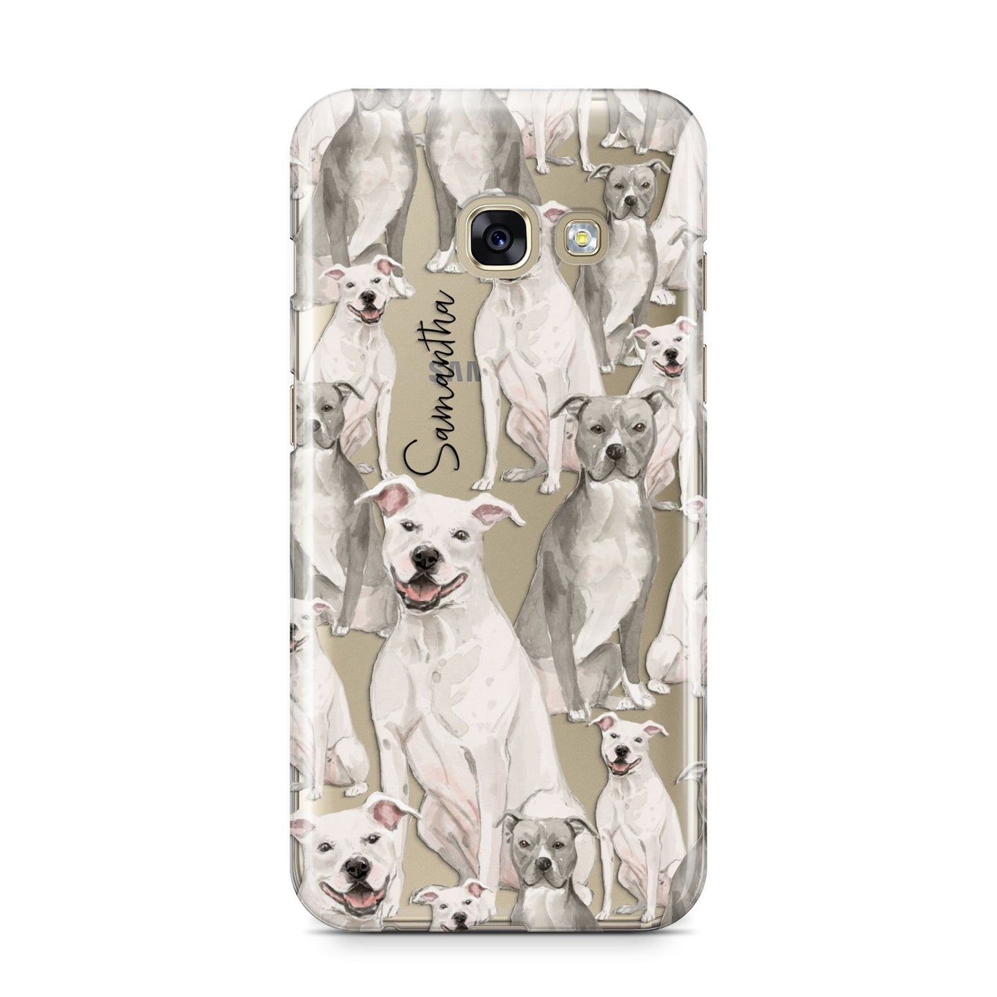 Personalised Staffordshire Dog Samsung Galaxy A3 2017 Case on gold phone
