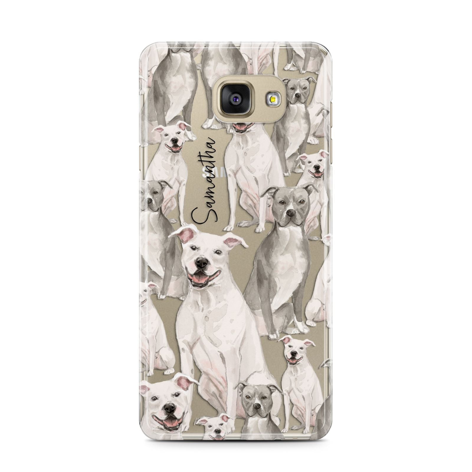 Personalised Staffordshire Dog Samsung Galaxy A7 2016 Case on gold phone