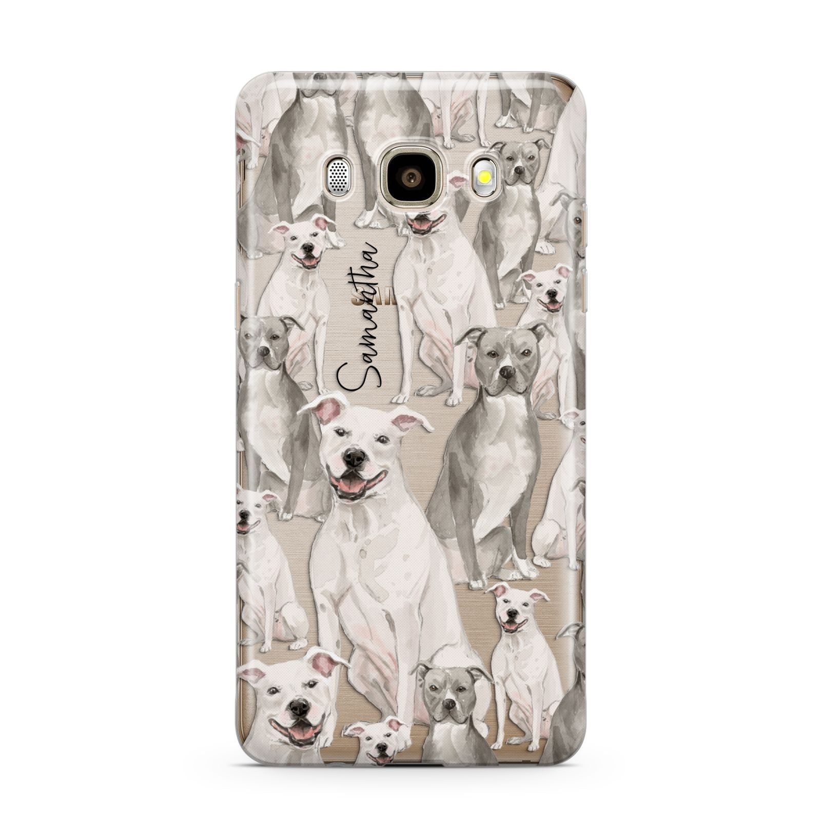 Personalised Staffordshire Dog Samsung Galaxy J7 2016 Case on gold phone